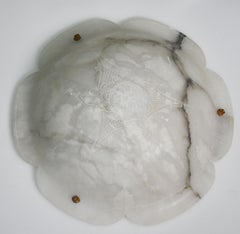 Great Design Extra Large Size Art Deco White Alabaster Chandelier, 1950s