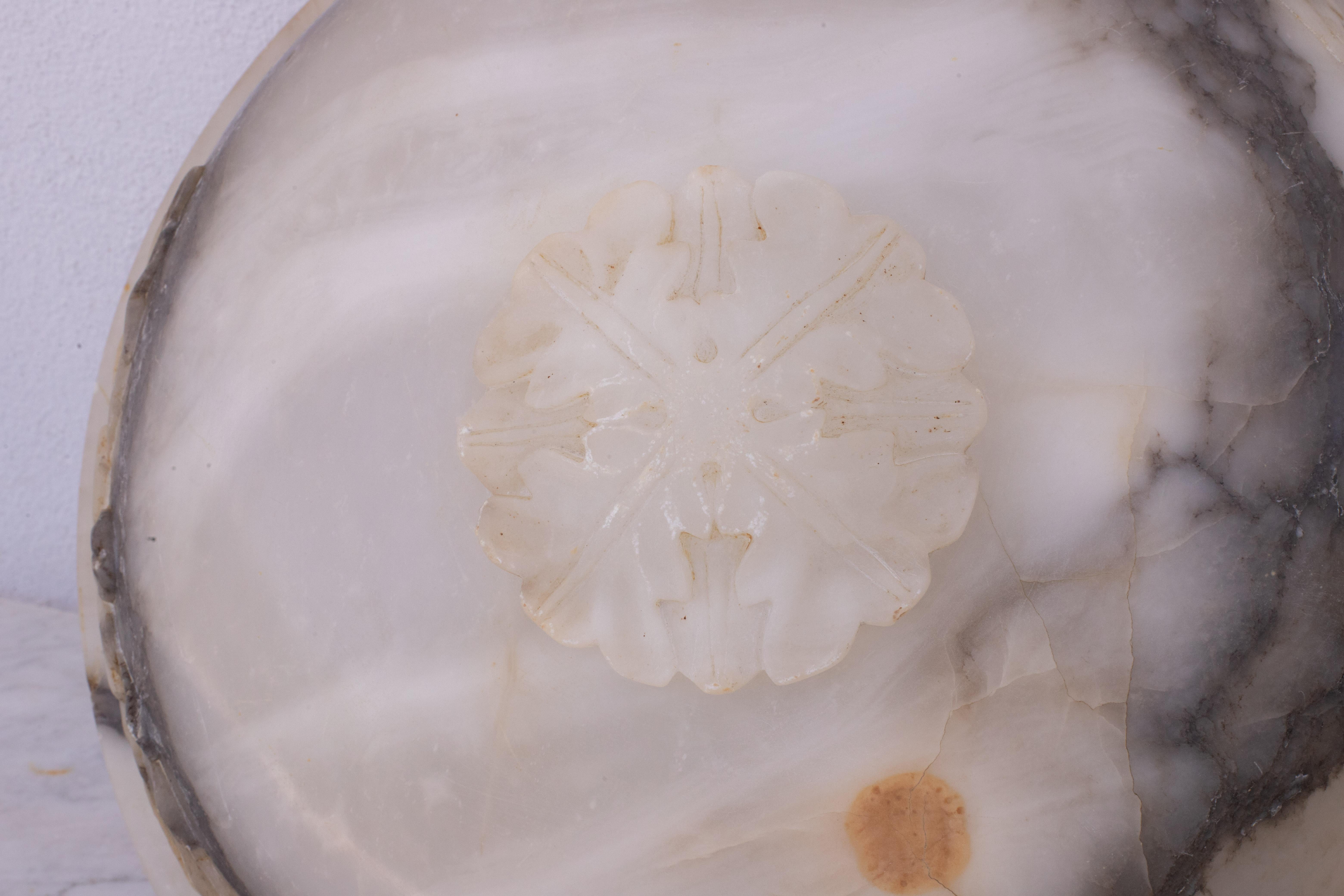 Great Design Large Size Art Deco White Alabaster Chandelier, 1930s For Sale 6
