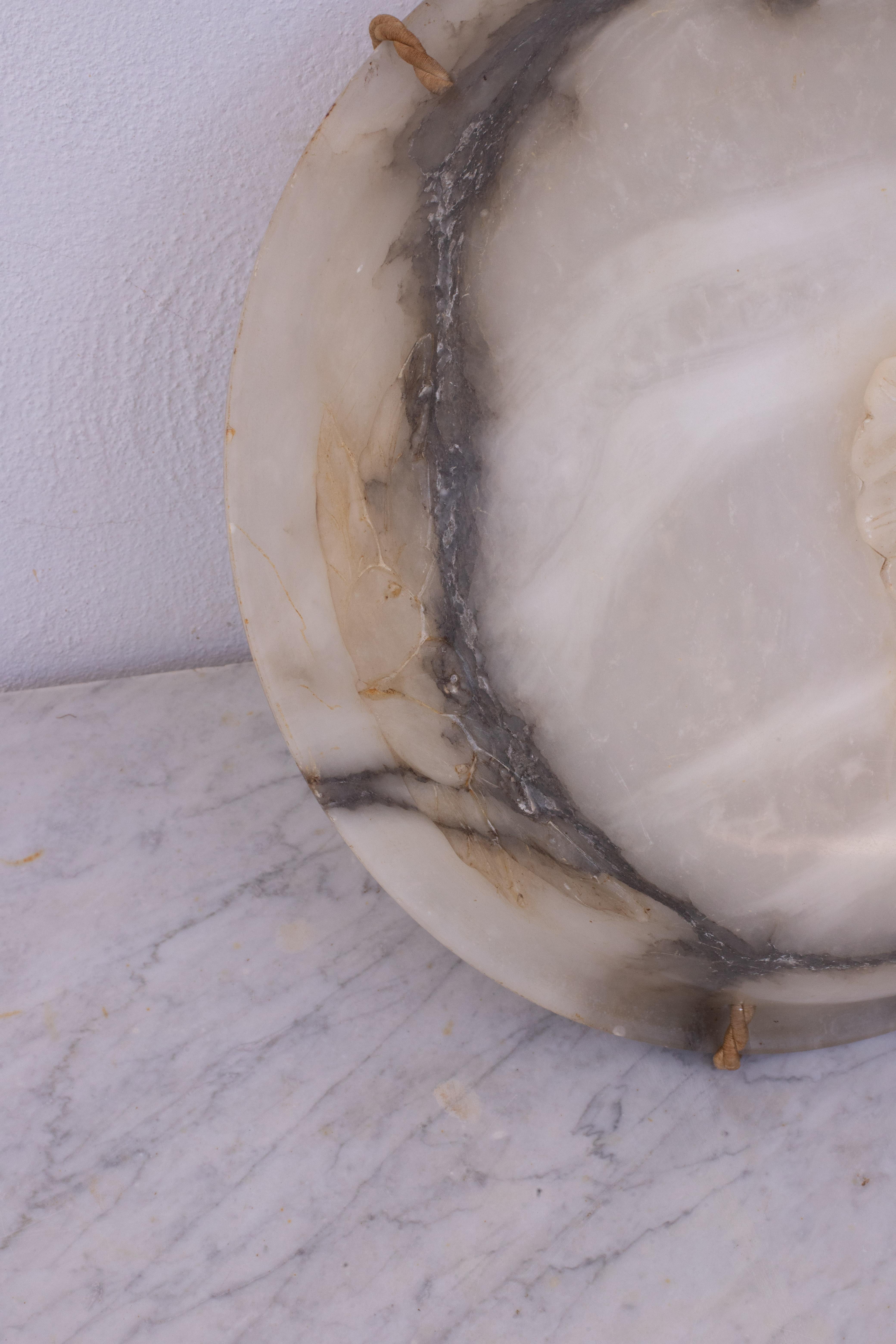 Great Design Large Size Art Deco White Alabaster Chandelier, 1930s For Sale 8