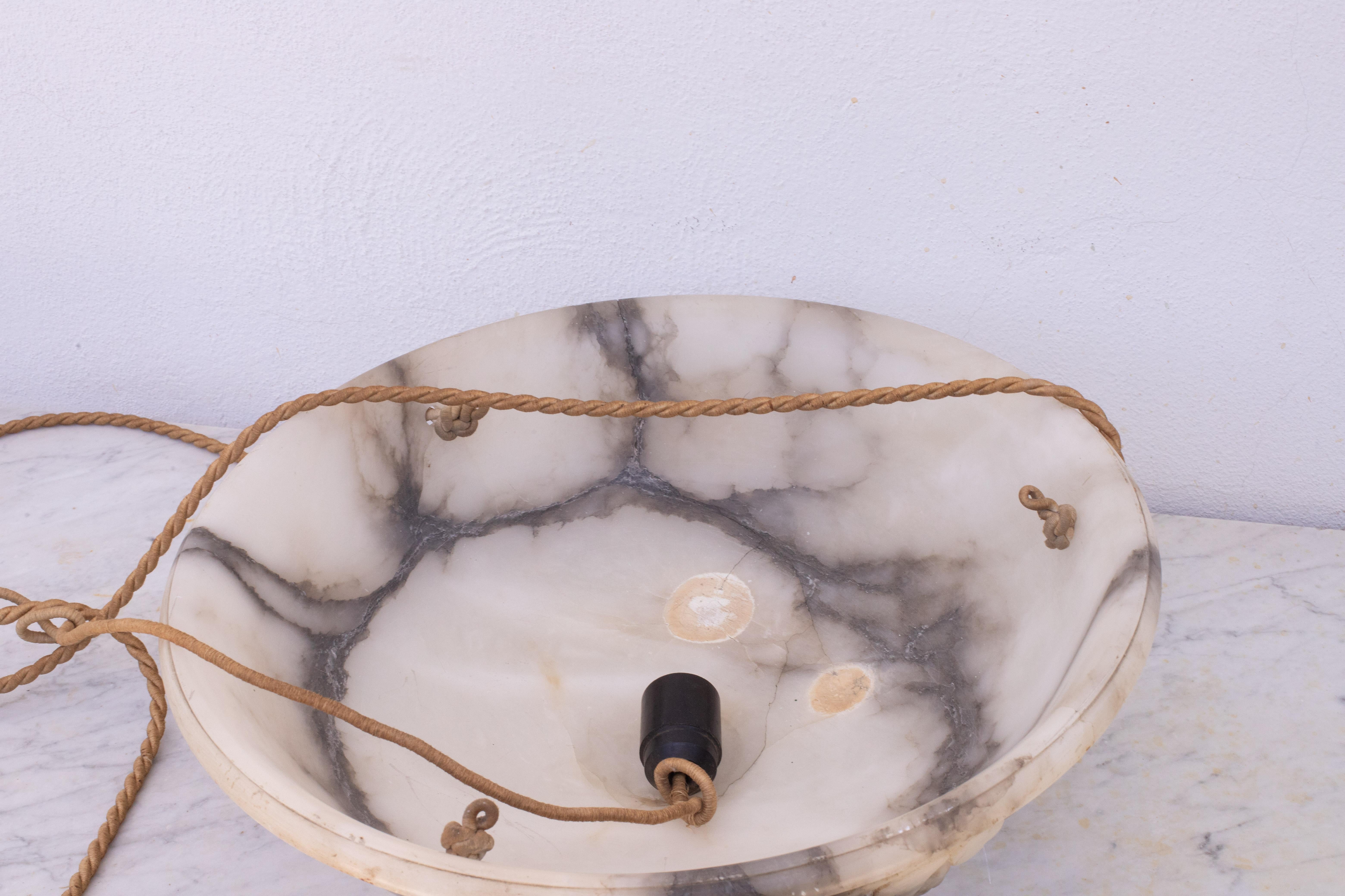 Great Design Large Size Art Deco White Alabaster Chandelier, 1930s For Sale 9