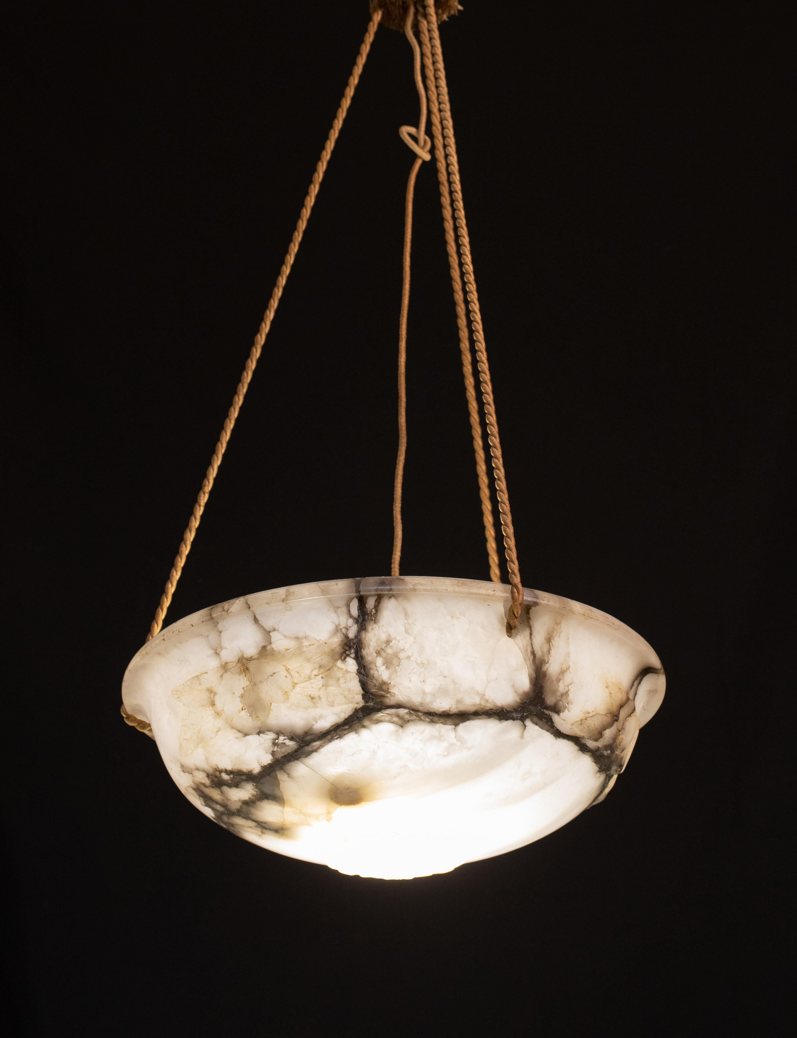 Mid-20th Century Great Design Large Size Art Deco White Alabaster Chandelier, 1930s For Sale