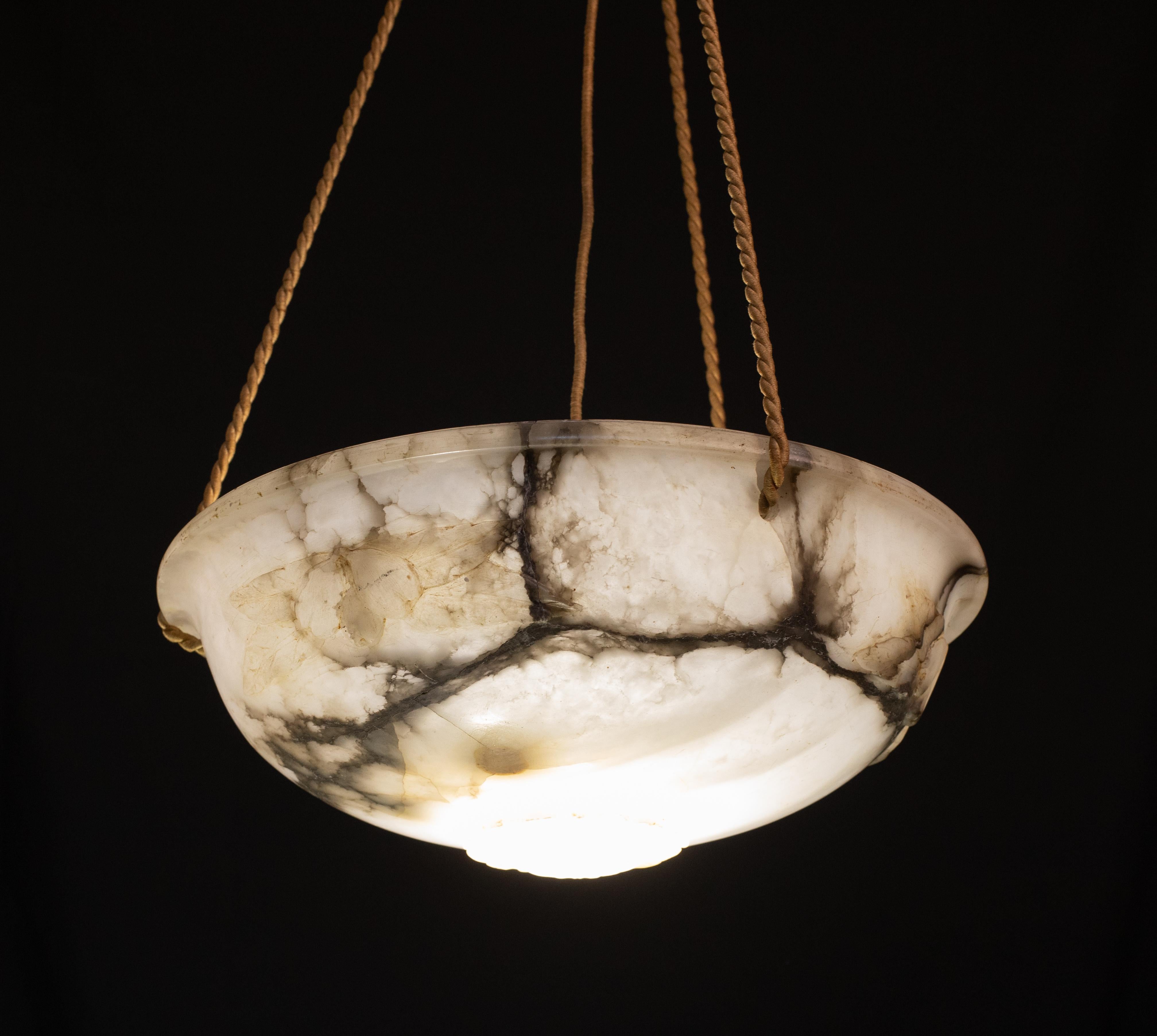 Great Design Large Size Art Deco White Alabaster Chandelier, 1930s For Sale 1