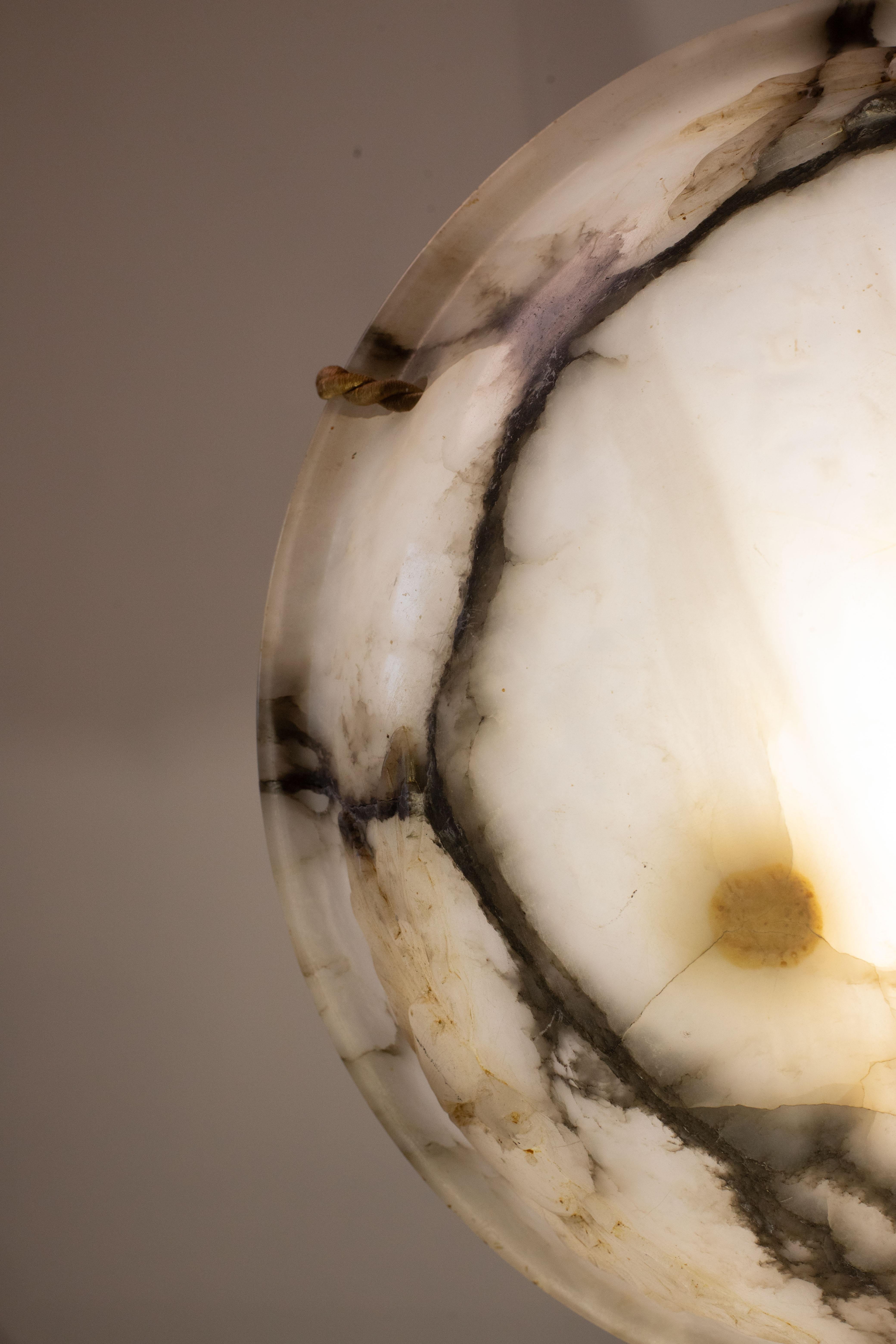 Great Design Large Size Art Deco White Alabaster Chandelier, 1930s For Sale 3
