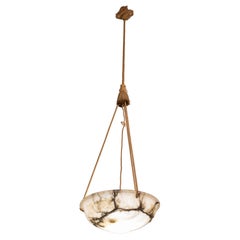 Great Design Large Size Art Deco White Alabaster Chandelier, 1930s