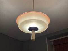 Lampada a sospensione in vetro e ottone di grande design della modernità di metà secolo, anni '50