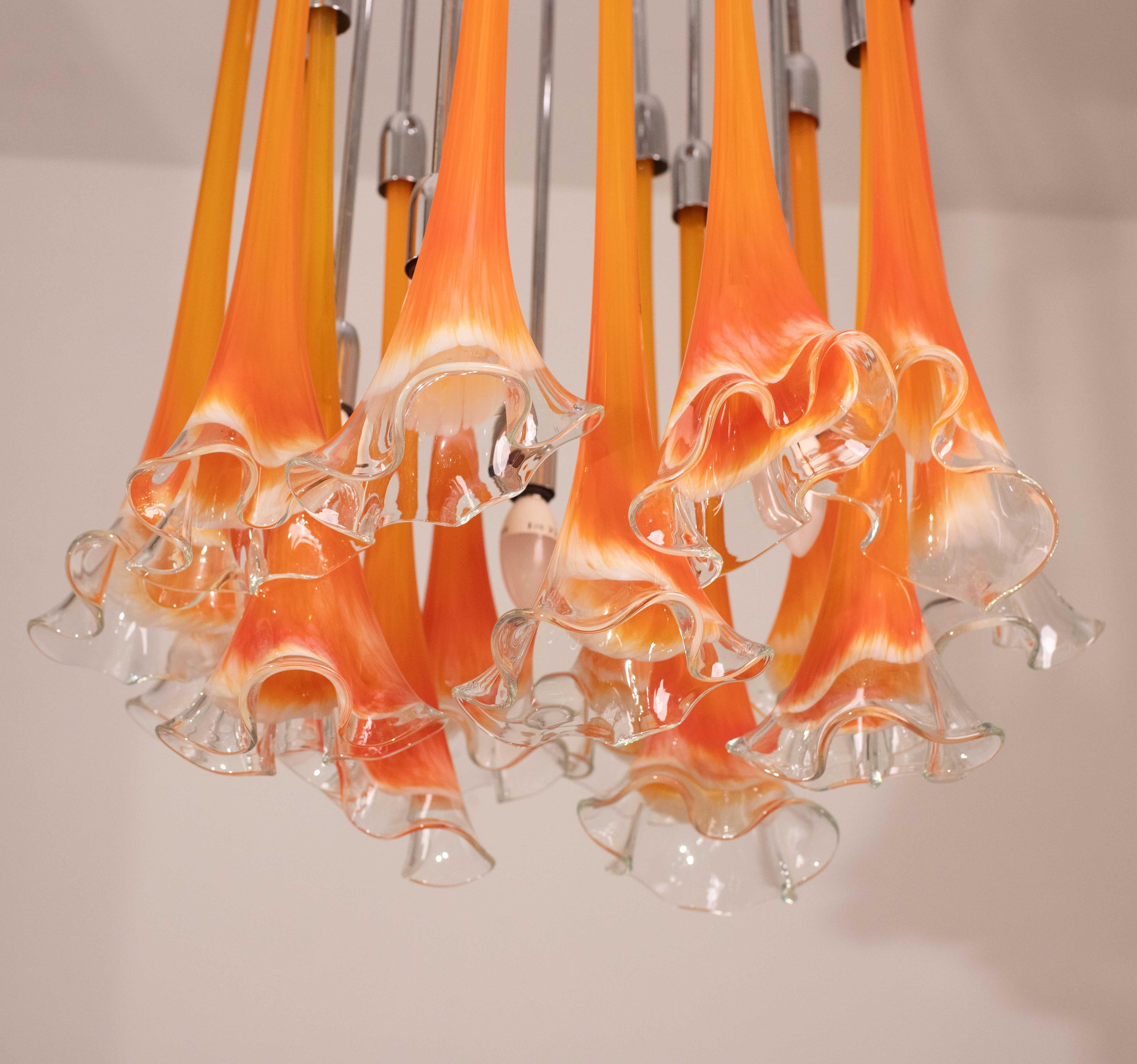 Great Design Murano Glass Orange Chandelier “Calle” by Venini, 1970 For Sale 5
