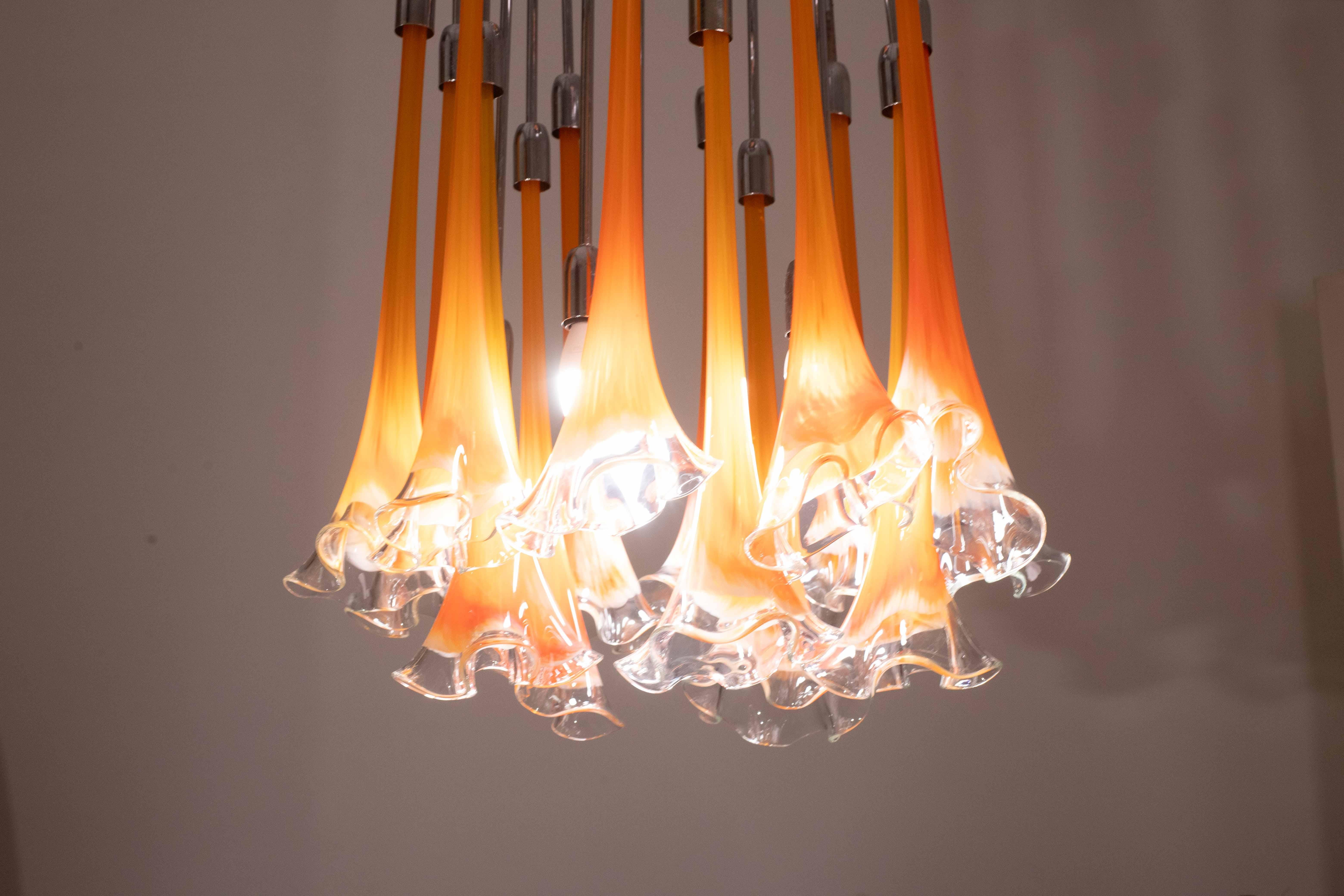 Great Design Murano Glass Orange Chandelier “Calle” by Venini, 1970 For Sale 11