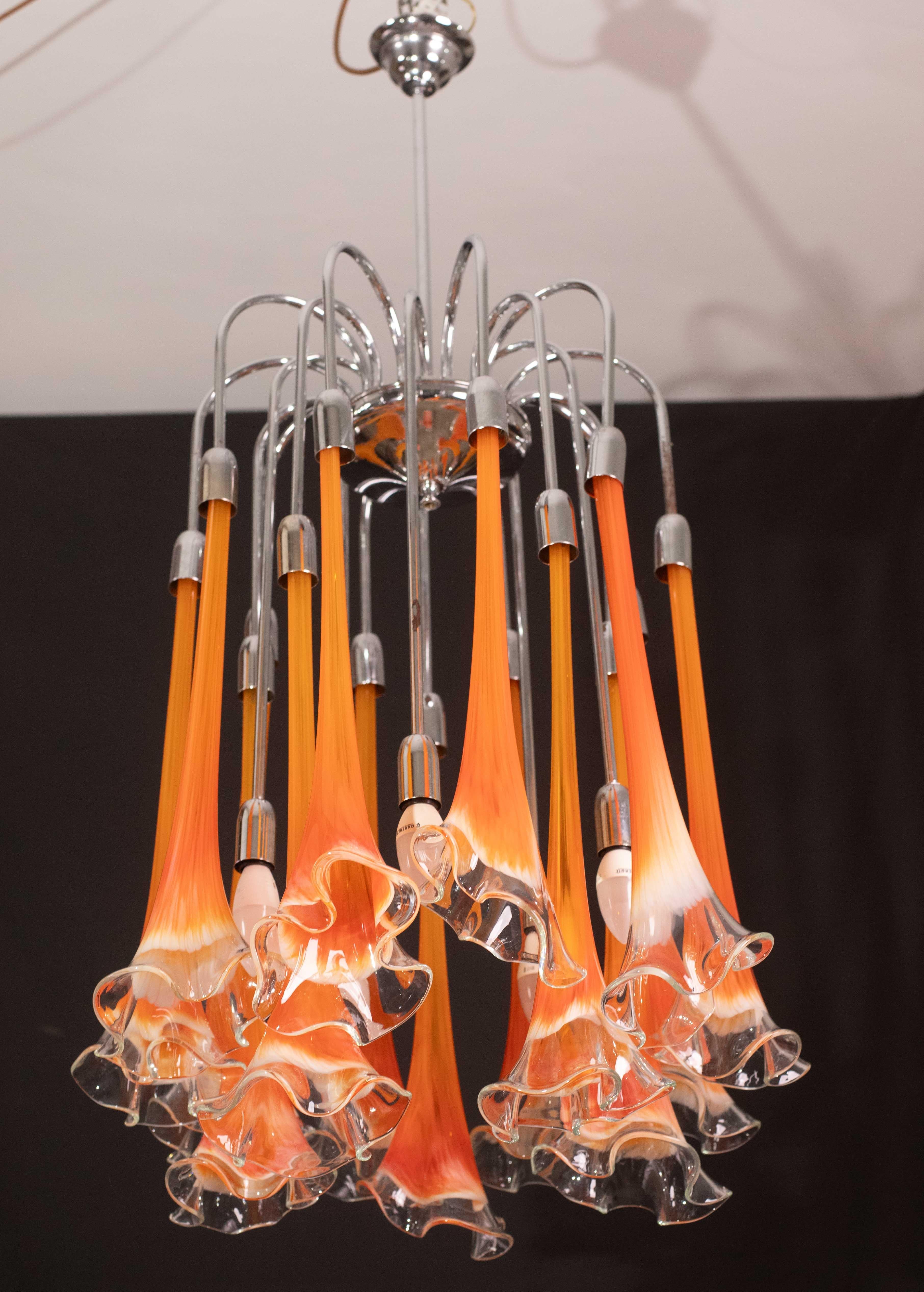 Great Design Murano Glass Orange Chandelier “Calle” by Venini, 1970 In Good Condition For Sale In Roma, IT