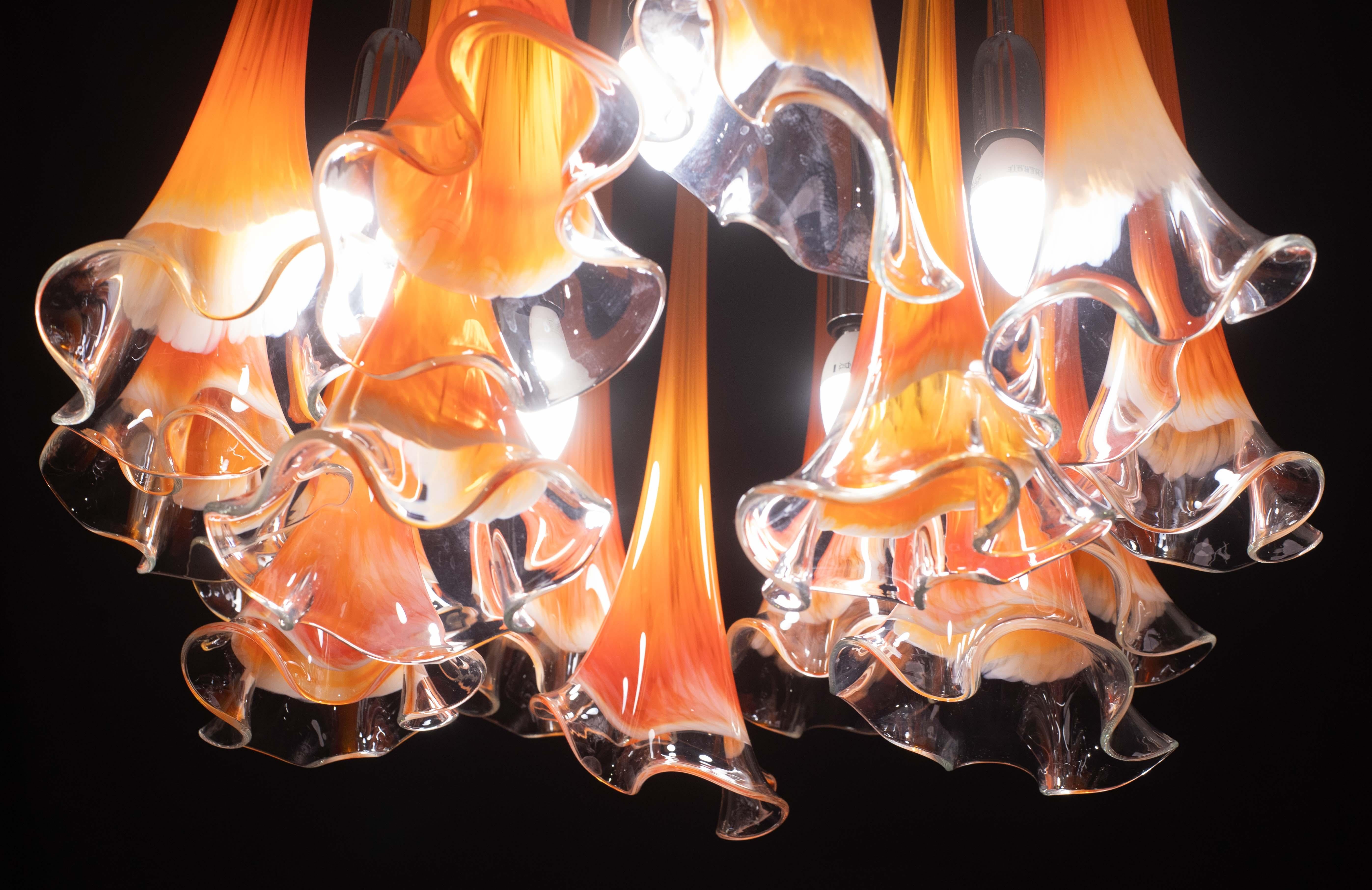 Great Design Murano Glass Orange Chandelier “Calle” by Venini, 1970 For Sale 1