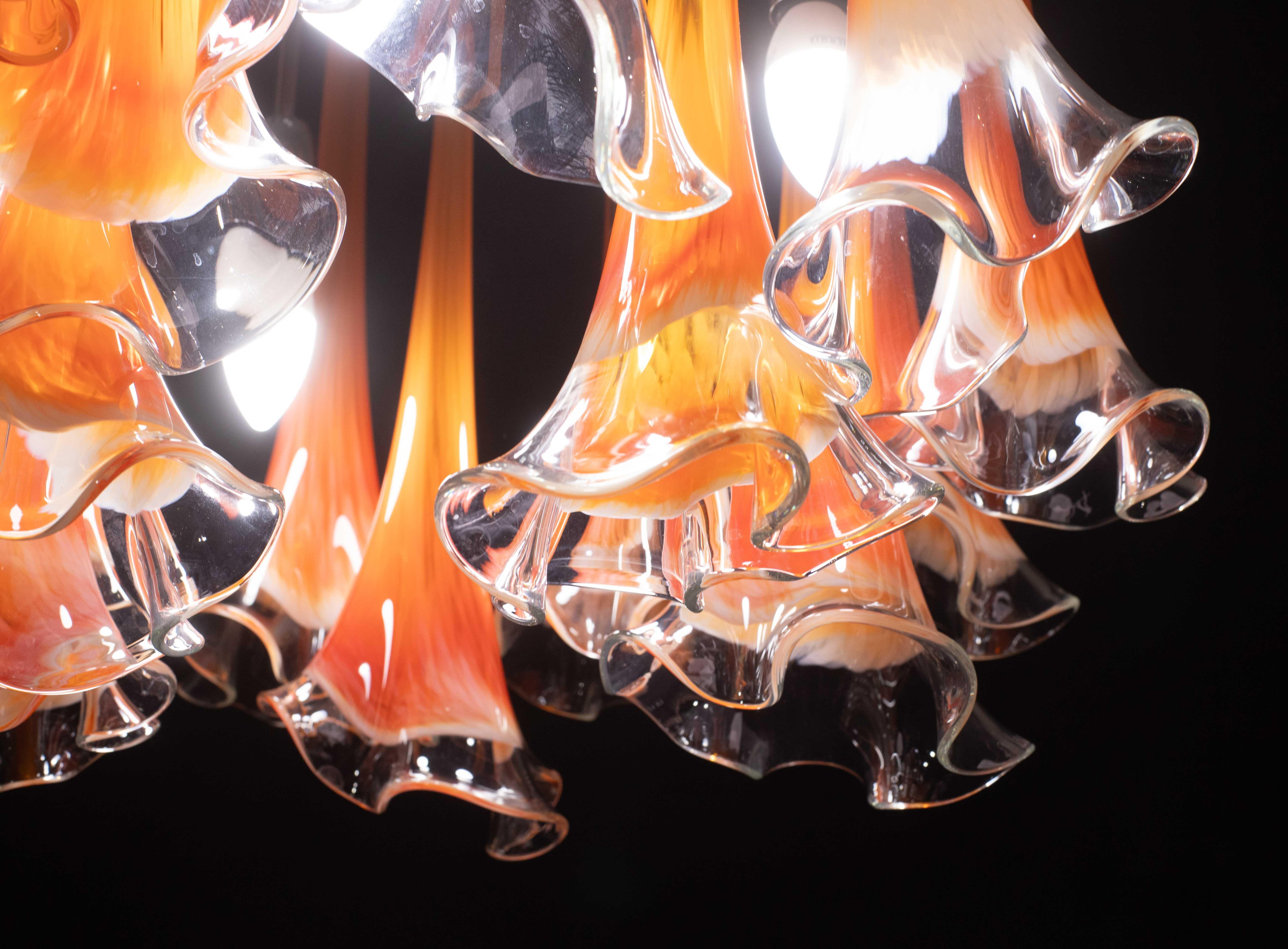 Great Design Murano Glass Orange Chandelier “Calle” by Venini, 1970 For Sale 2
