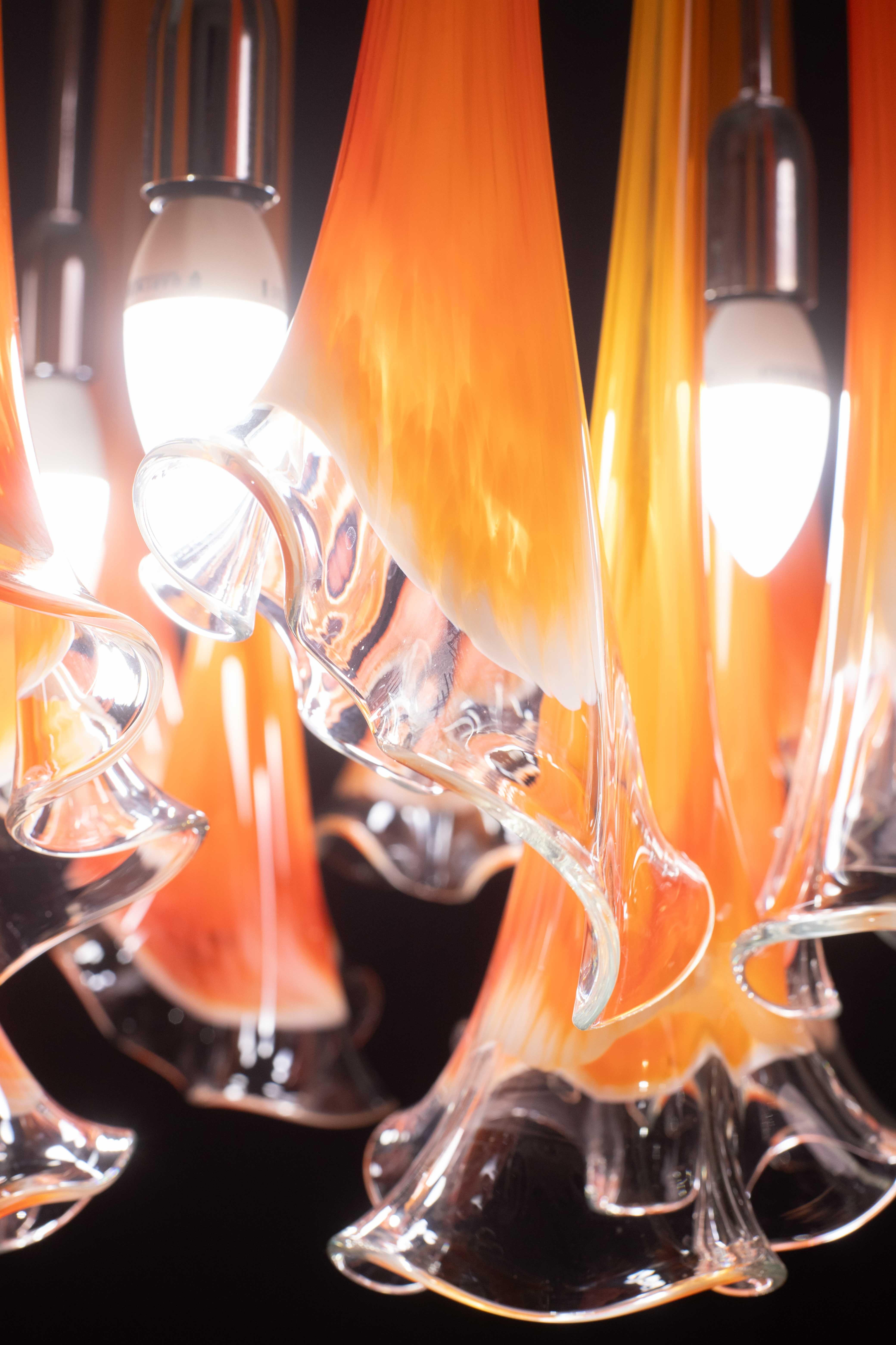 Great Design Murano Glass Orange Chandelier “Calle” by Venini, 1970 For Sale 4
