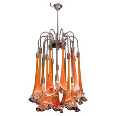 Great Design Murano Glass Orange Chandelier “Calle” by Venini, 1970