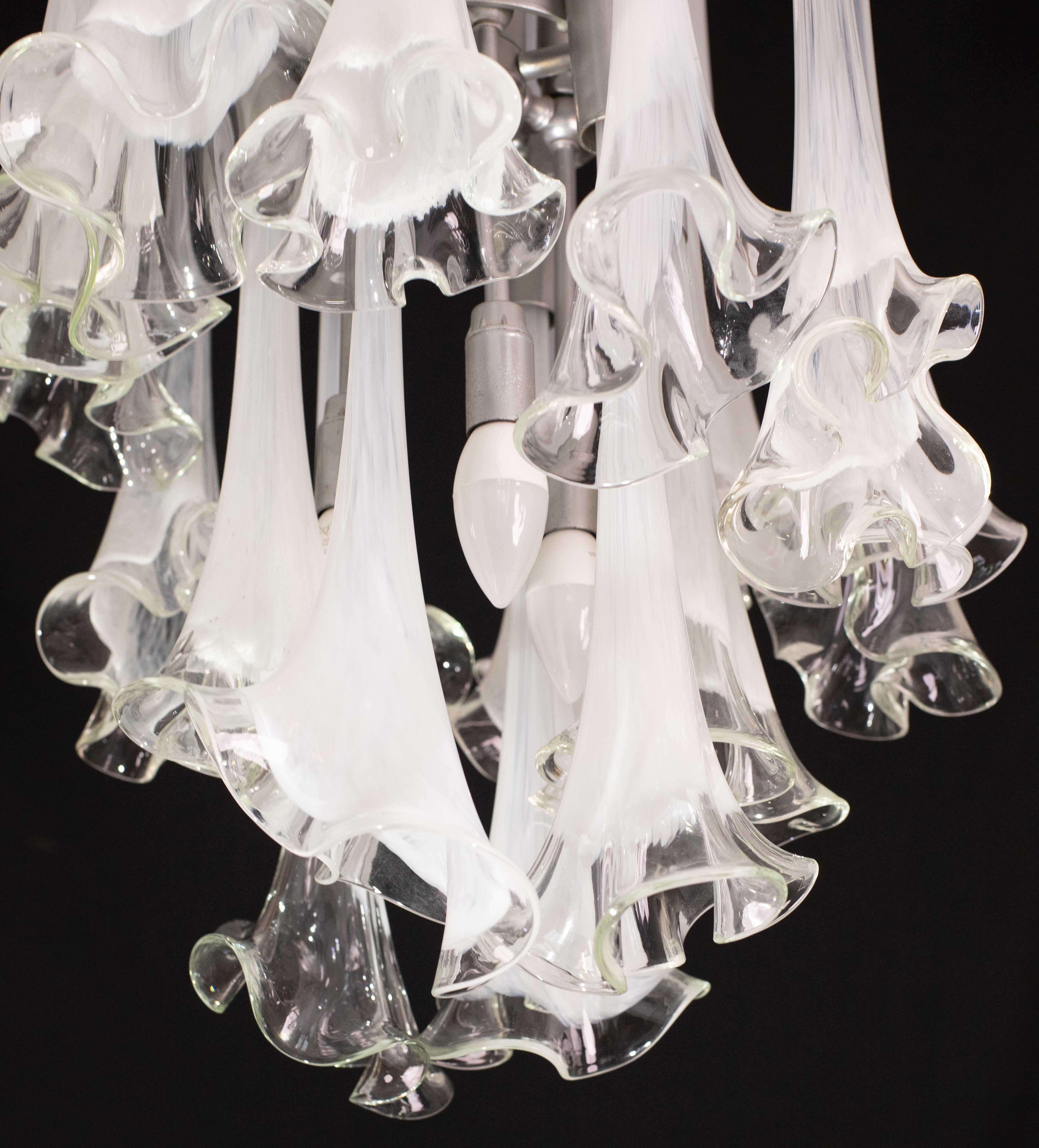 Great Design Murano Glass White Chandelier “Calle” by Venini, 1970 For Sale 5