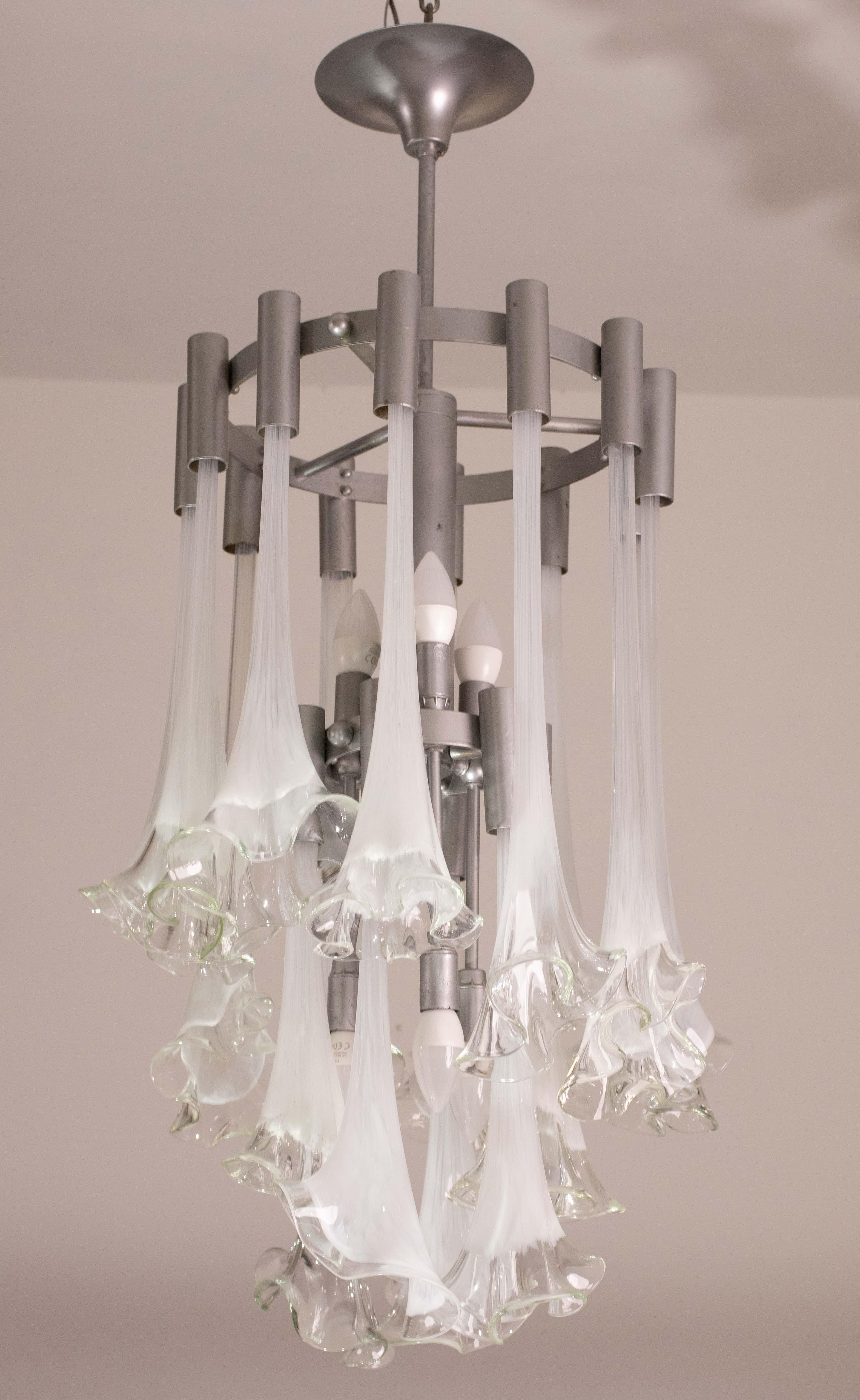Great Design Murano Glass White Chandelier “Calle” by Venini, 1970 For Sale 6