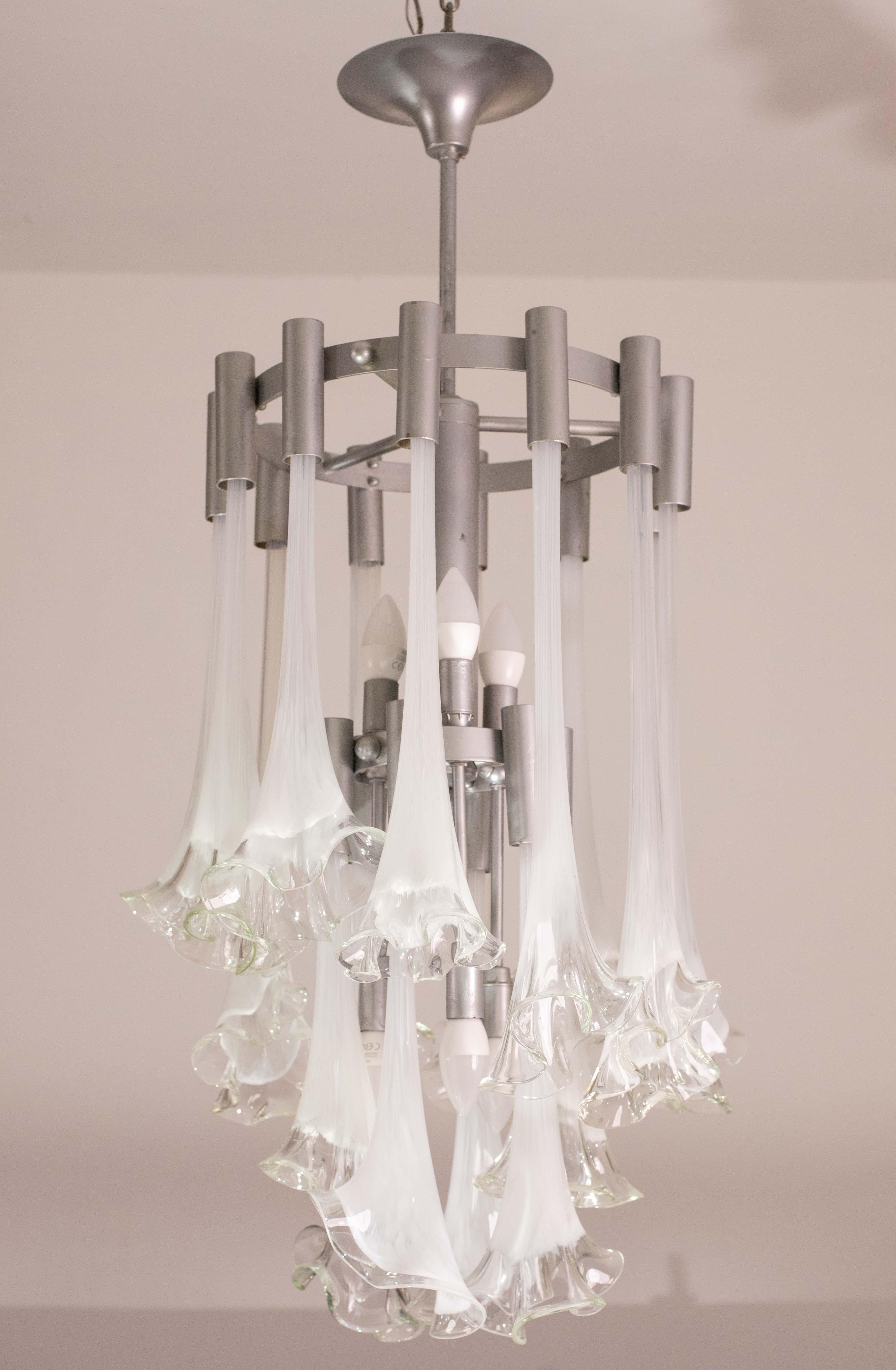 Great Design Murano Glass White Chandelier “Calle” by Venini, 1970 For Sale 7