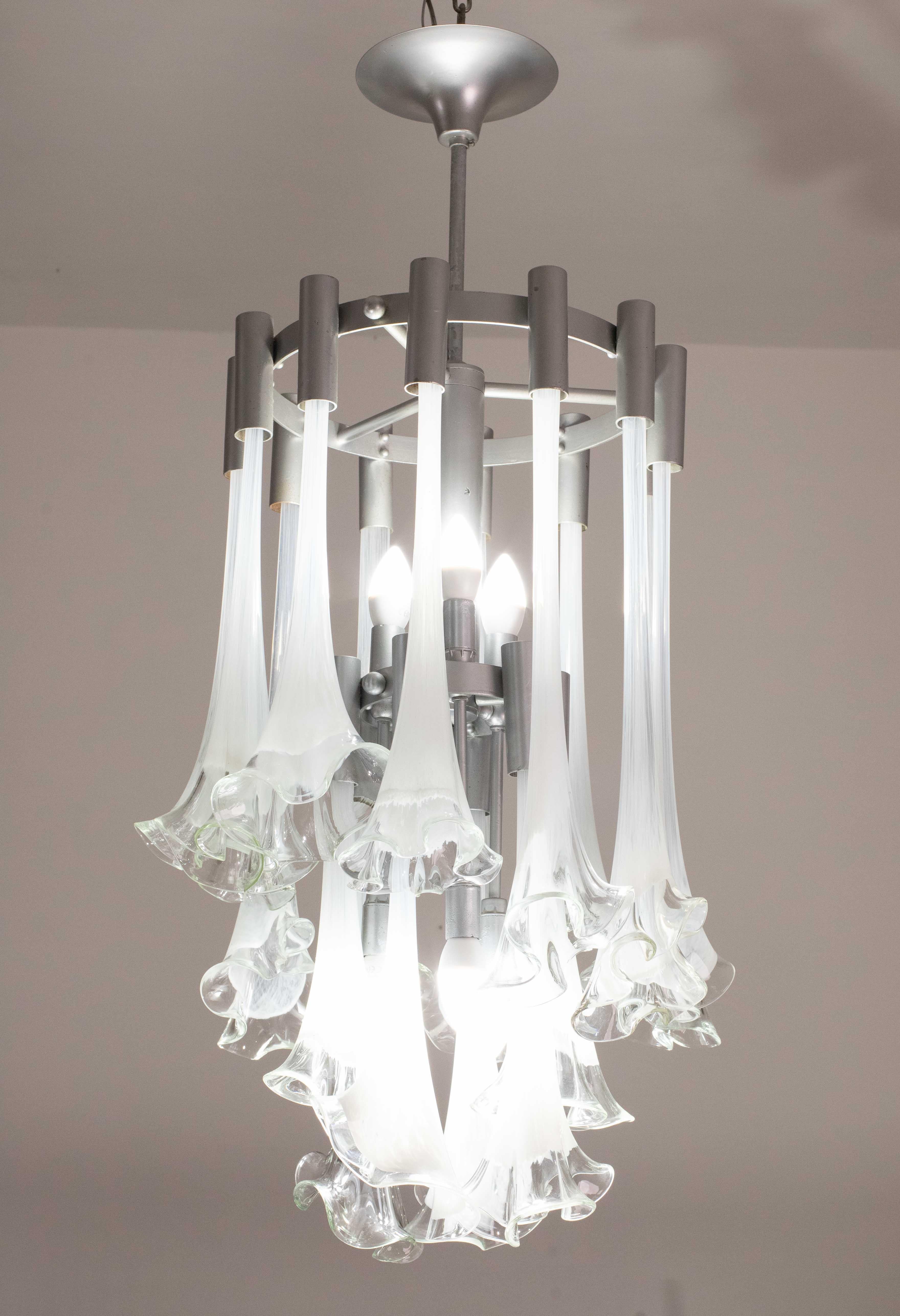 Great Design Murano Glass White Chandelier “Calle” by Venini, 1970 For Sale 8