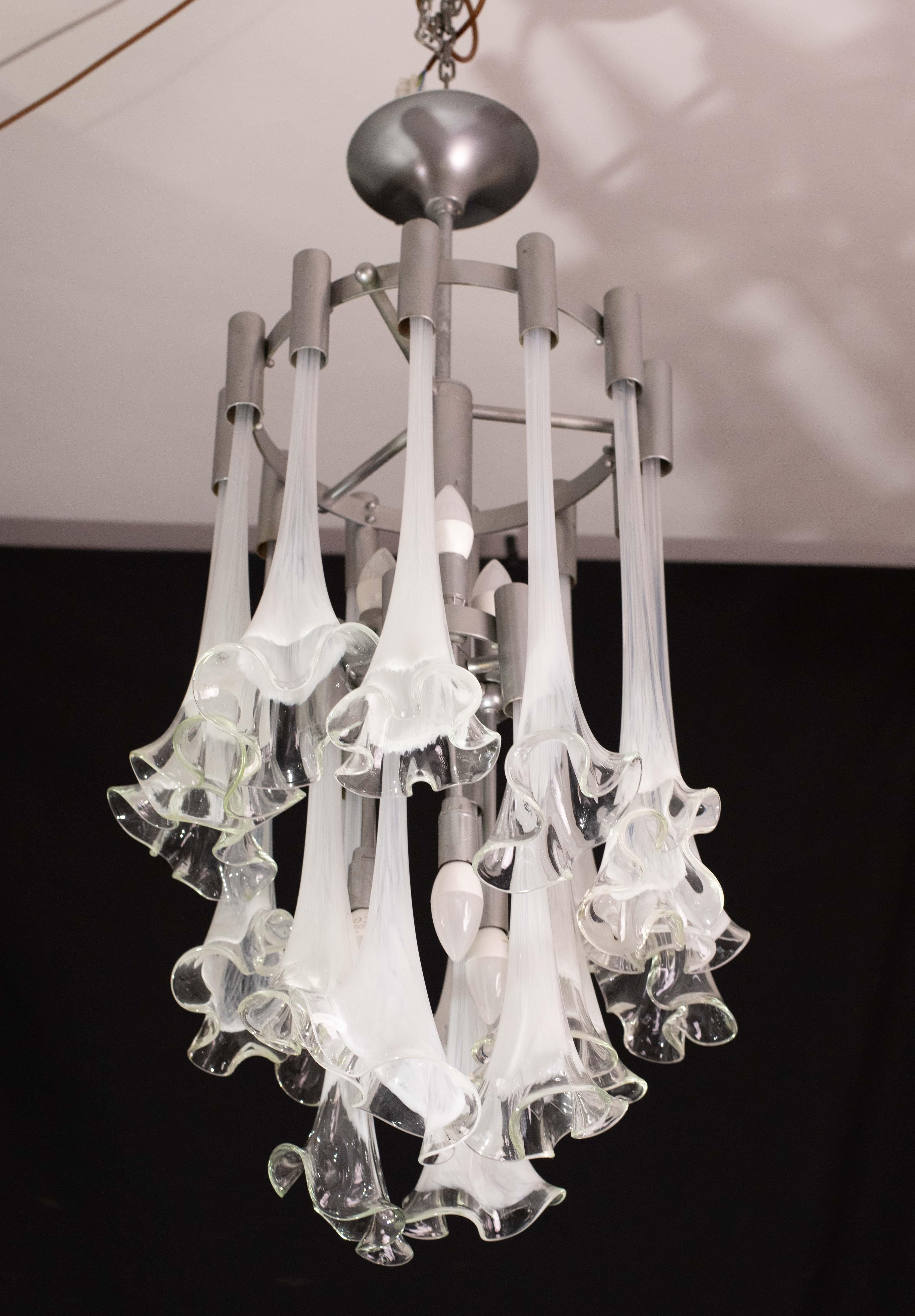 Great Design Murano Glass White Chandelier “Calle” by Venini, 1970 For Sale 9