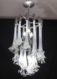 Great Design Murano Glass White Chandelier “Calle” by Venini, 1970