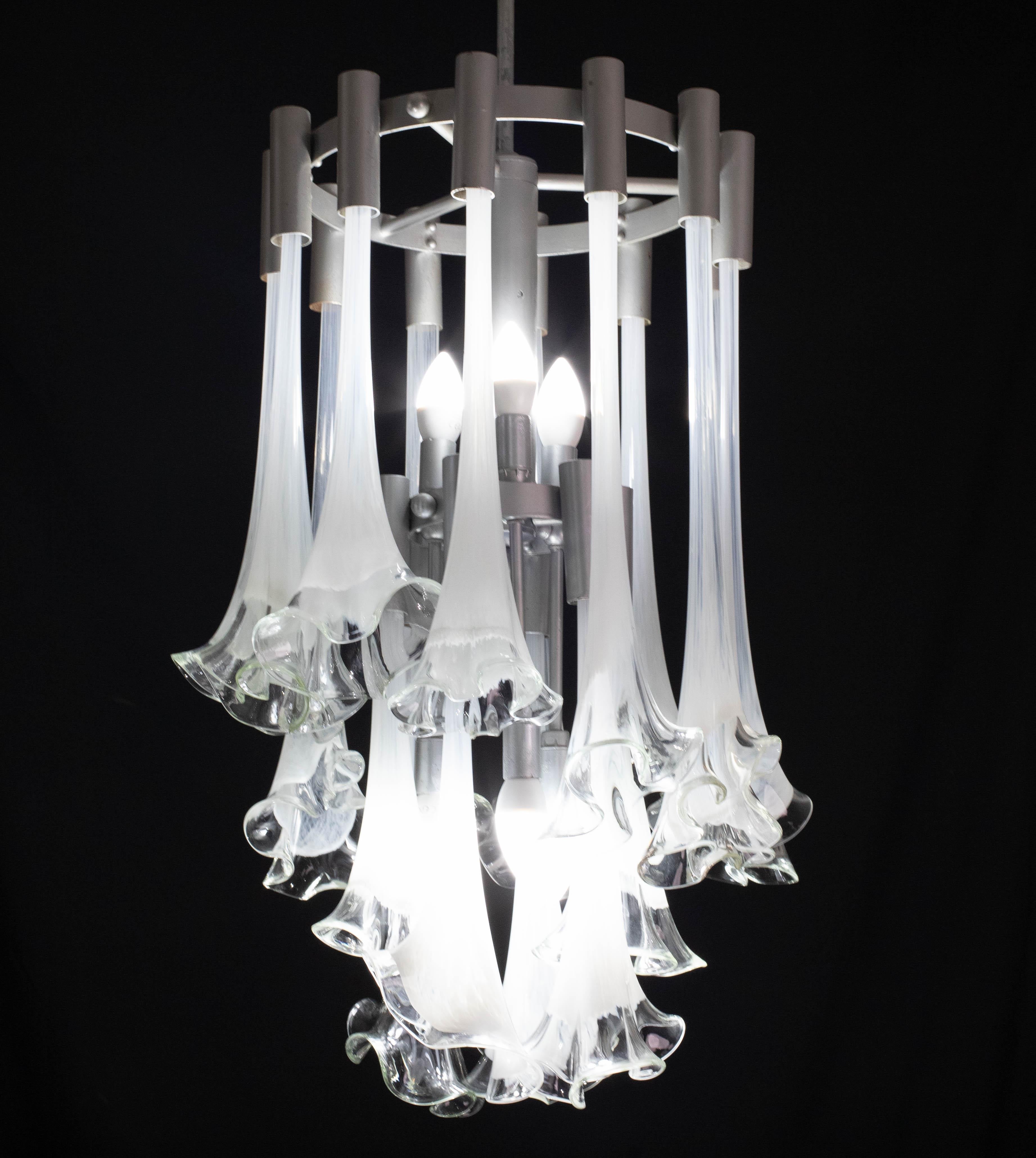 European Great Design Murano Glass White Chandelier “Calle” by Venini, 1970 For Sale