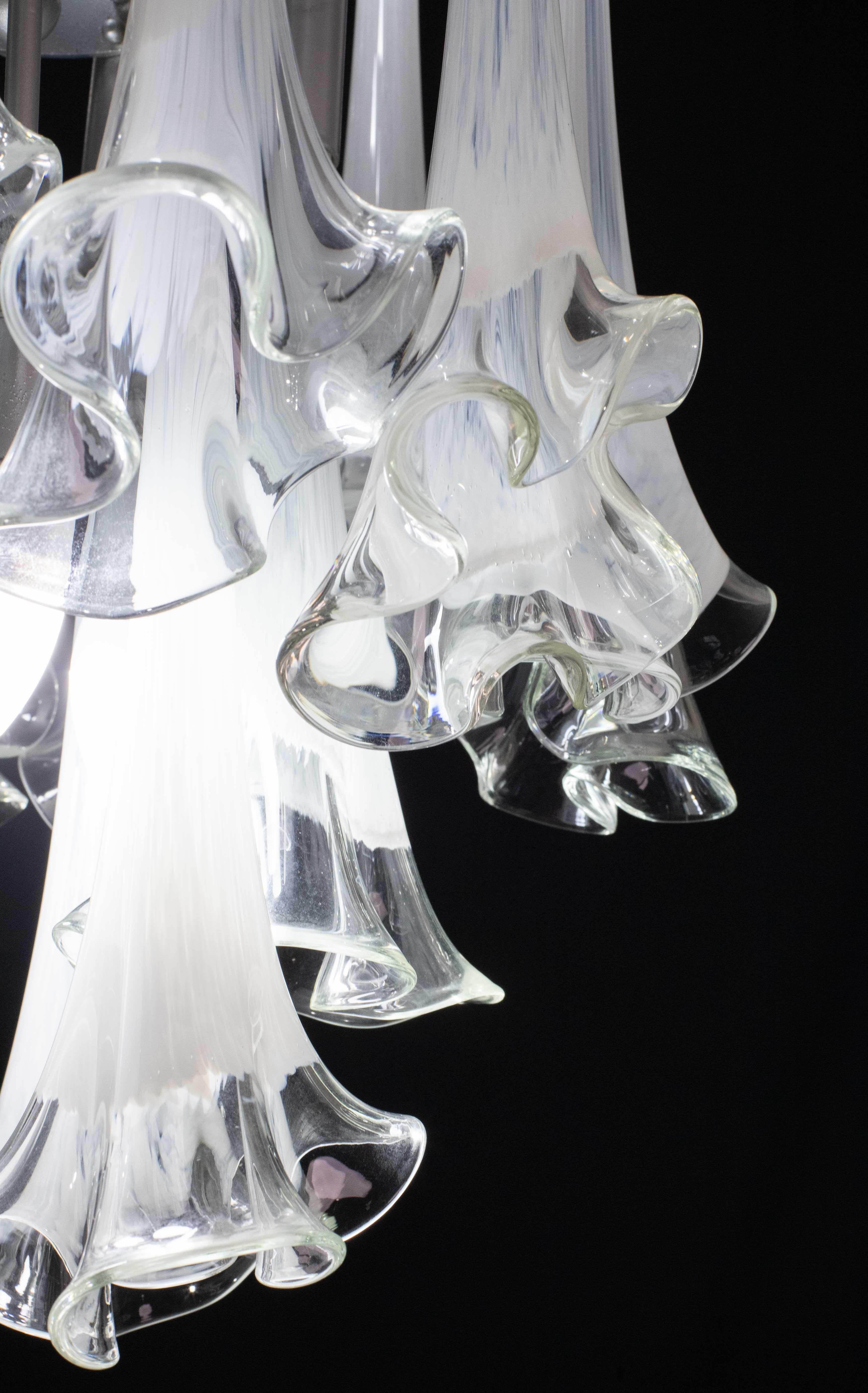 Late 20th Century Great Design Murano Glass White Chandelier “Calle” by Venini, 1970 For Sale