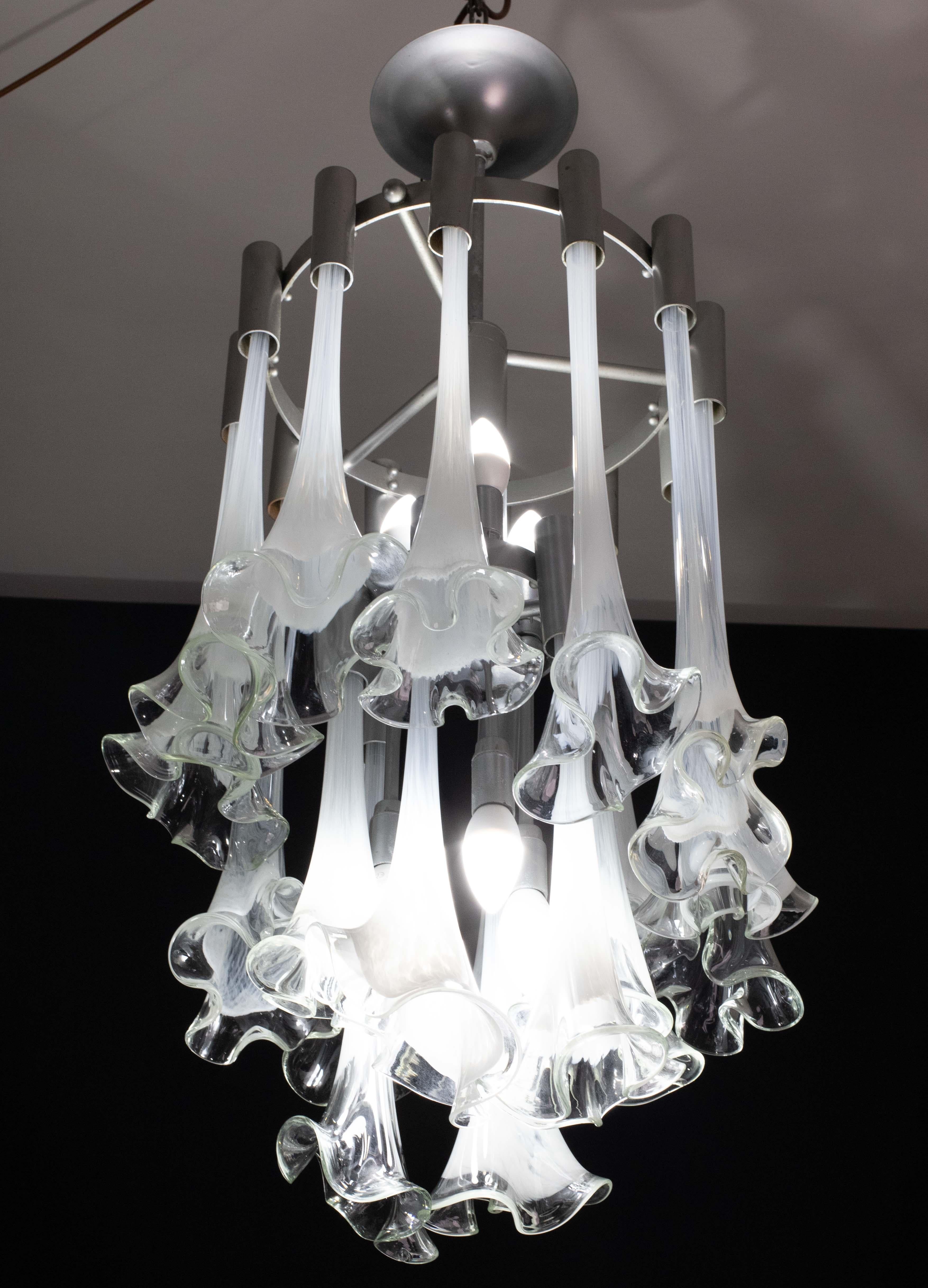 Great Design Murano Glass White Chandelier “Calle” by Venini, 1970 For Sale 1