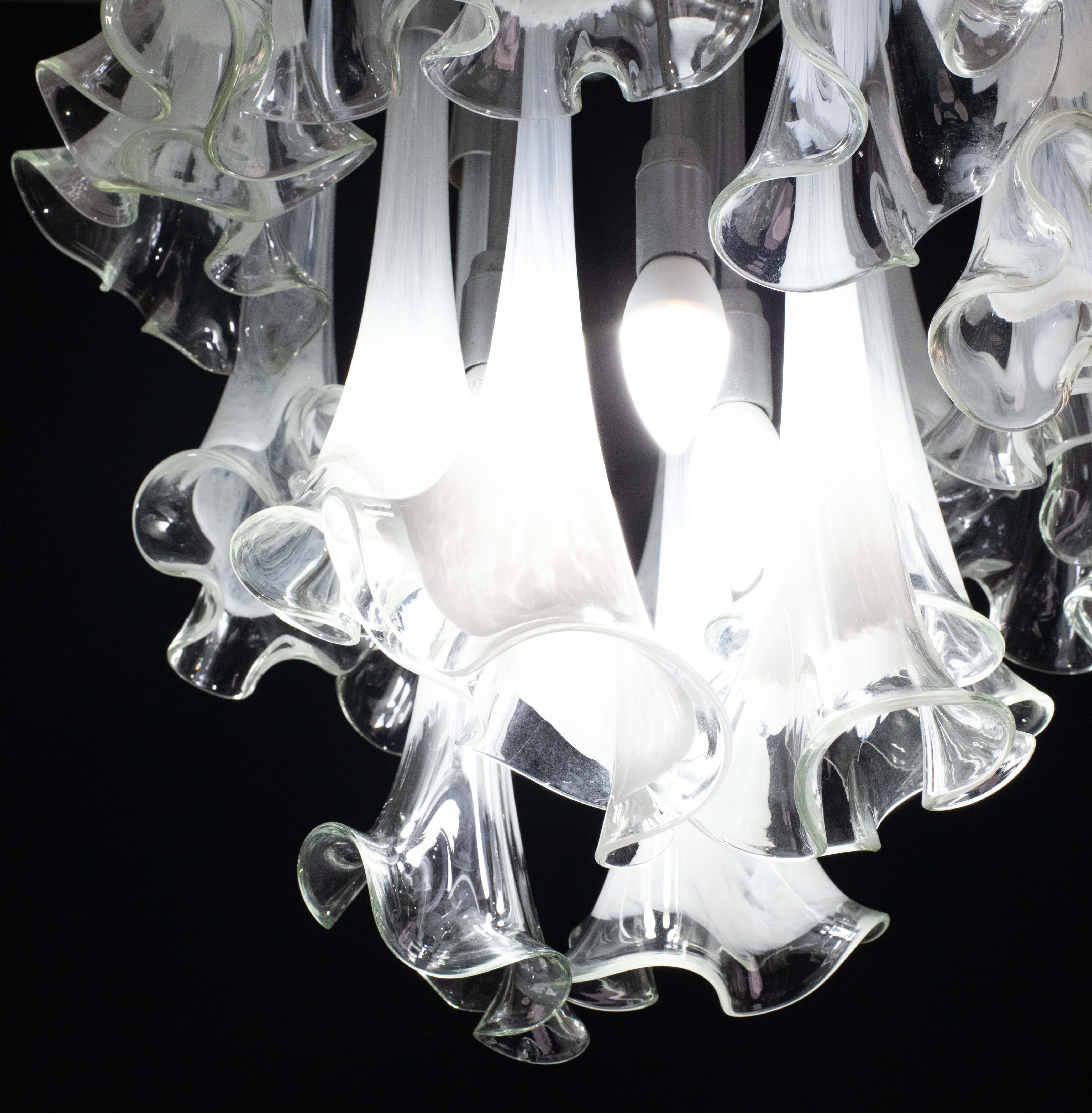 Great Design Murano Glass White Chandelier “Calle” by Venini, 1970 For Sale 2