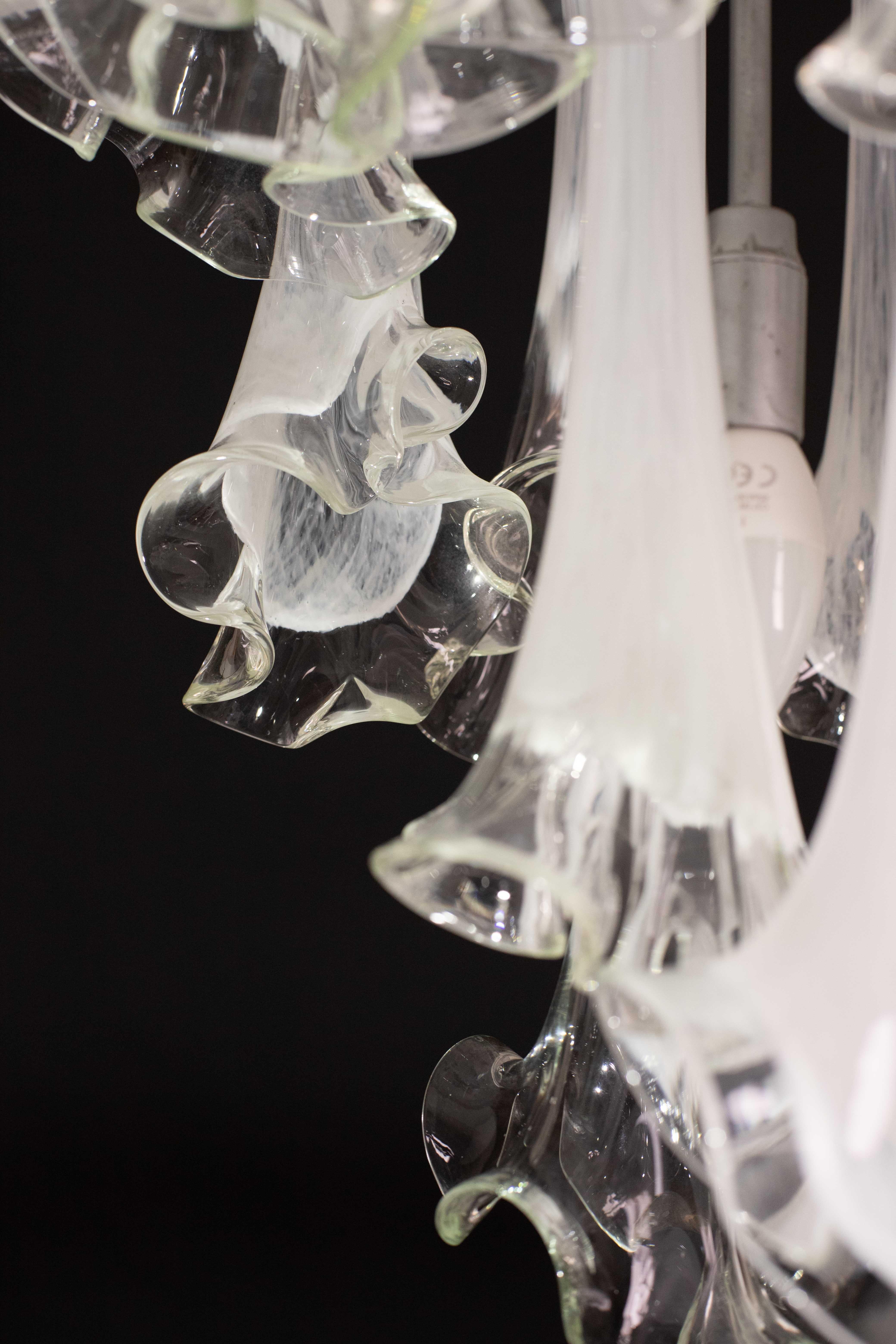 Great Design Murano Glass White Chandelier “Calle” by Venini, 1970 For Sale 4