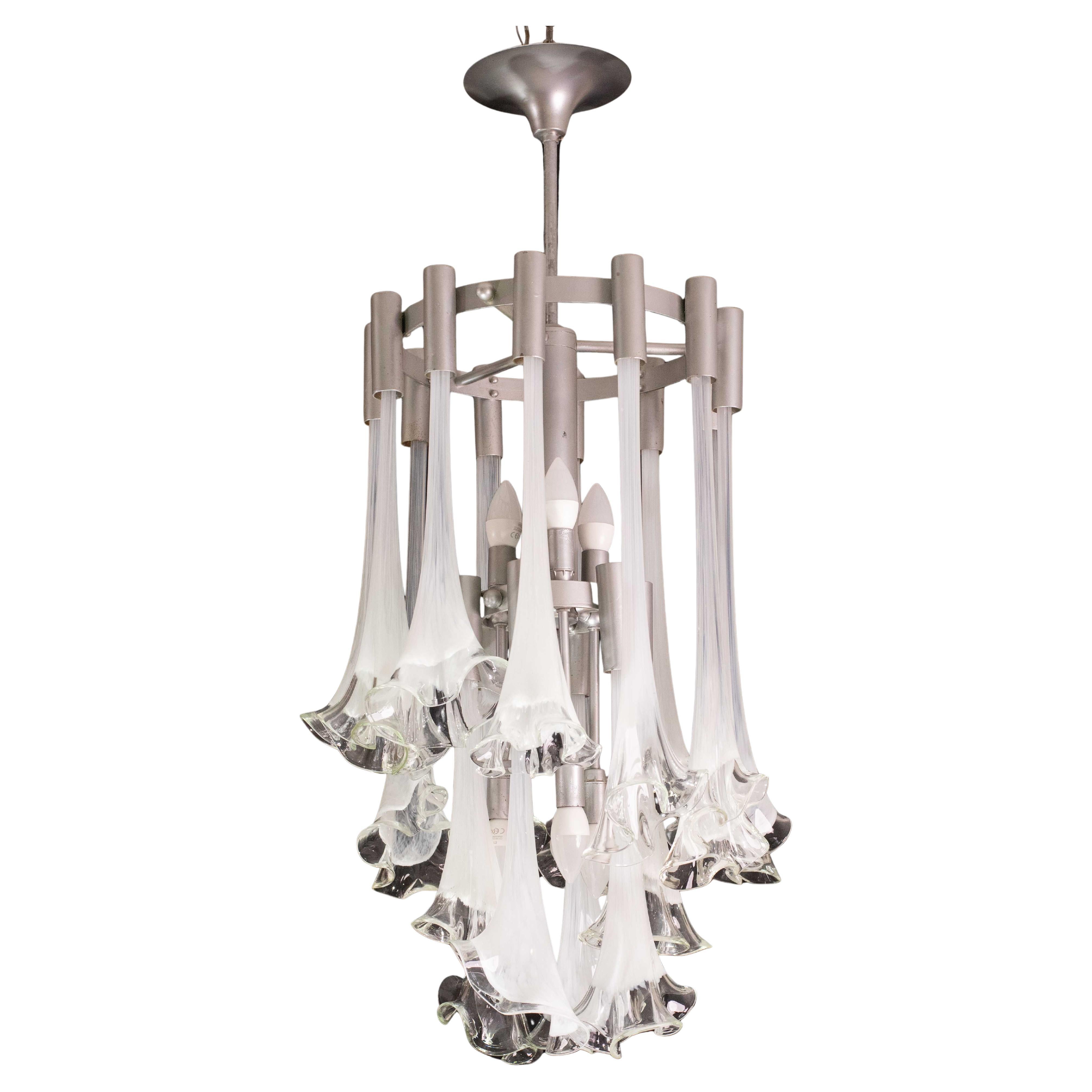 Great Design Murano Glass White Chandelier “Calle” by Venini, 1970