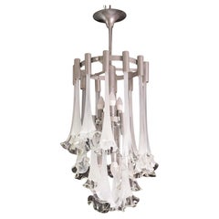 Great Design Murano Glass White Chandelier “Calle” by Venini, 1970