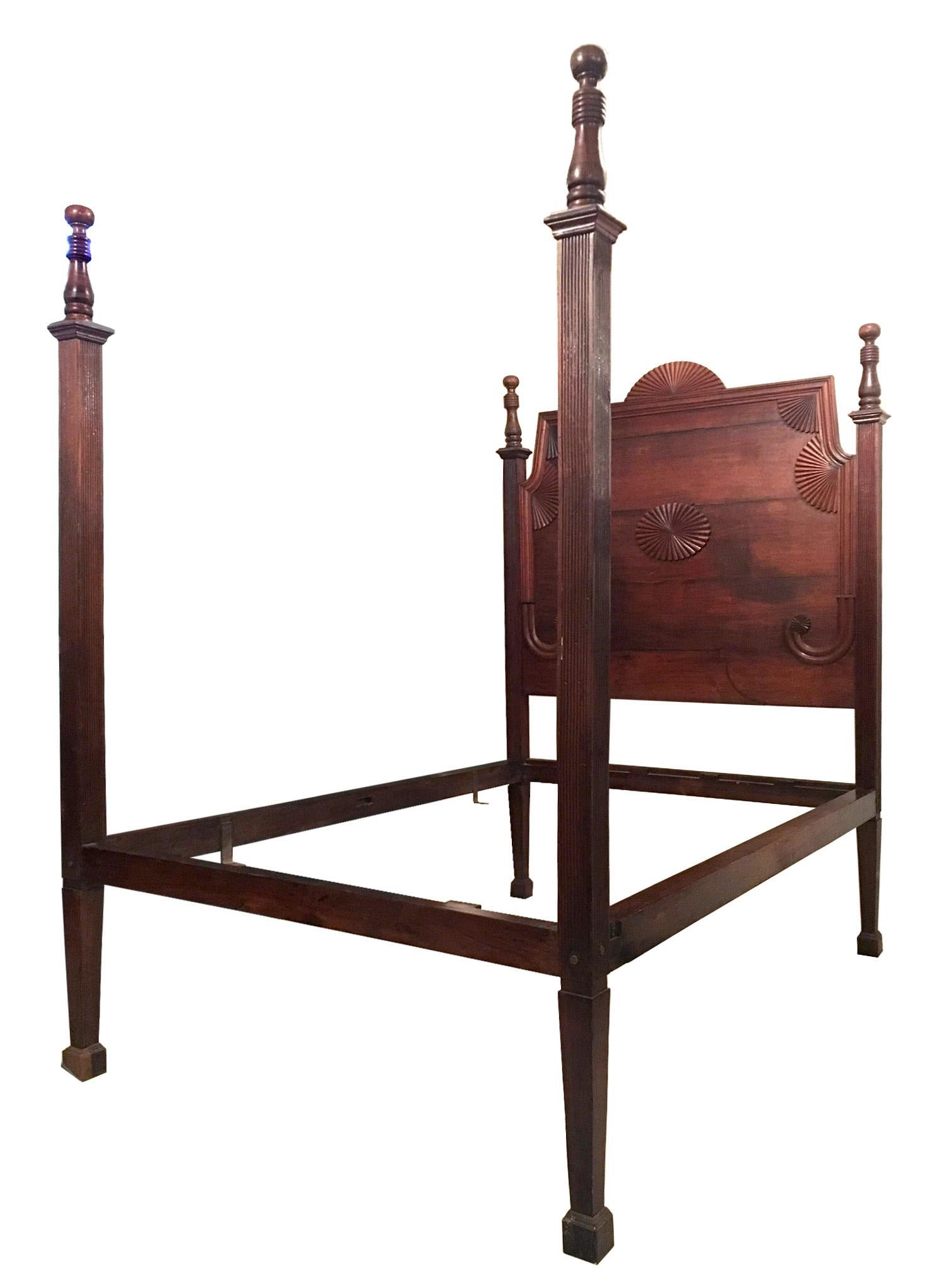 Wood Great Early 19th Century American Federal Four Poster Bed and Nightstand For Sale