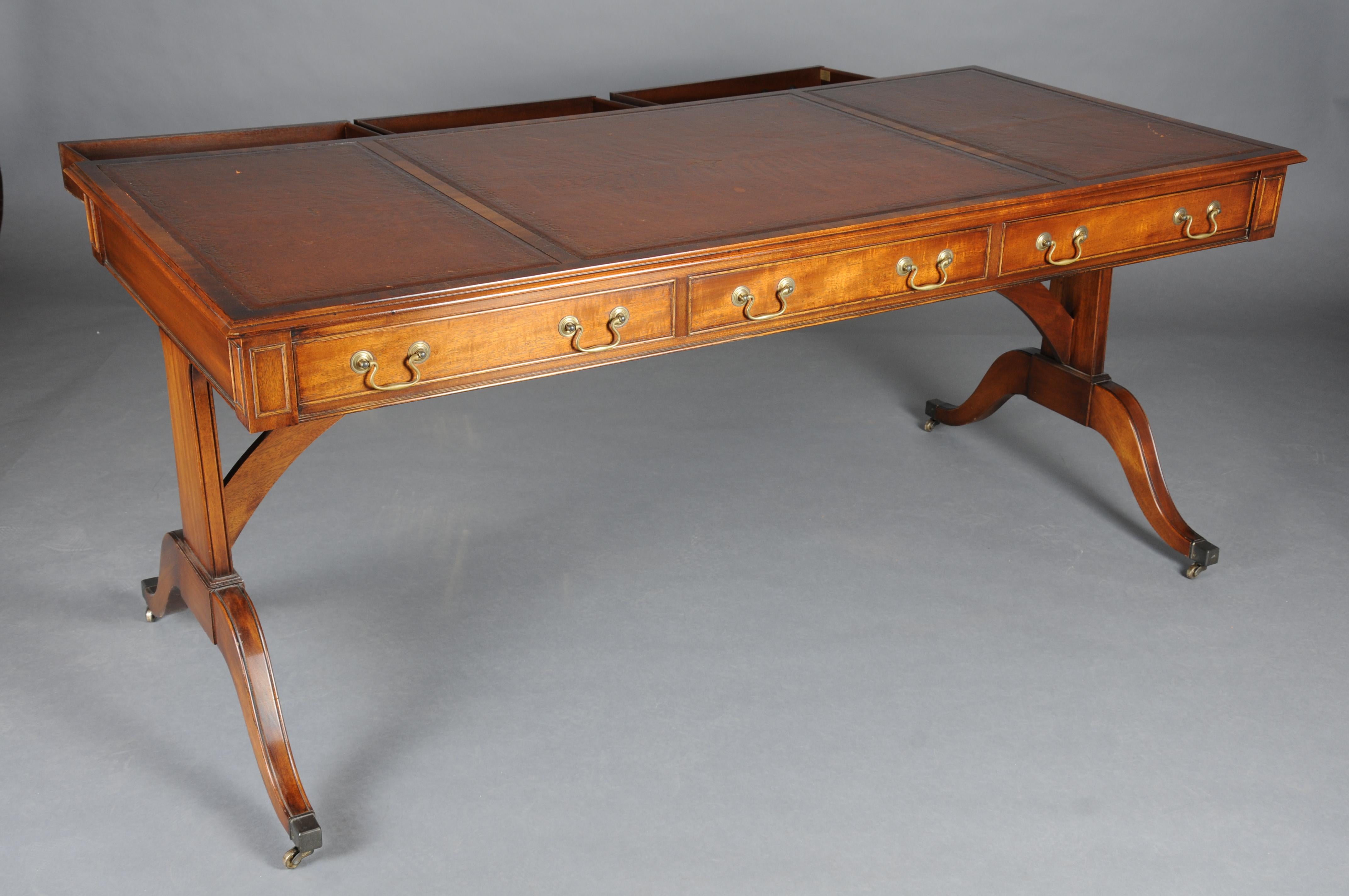 Great English Partner Desk/Writing Desk 20th Century, Mahogany For Sale 5