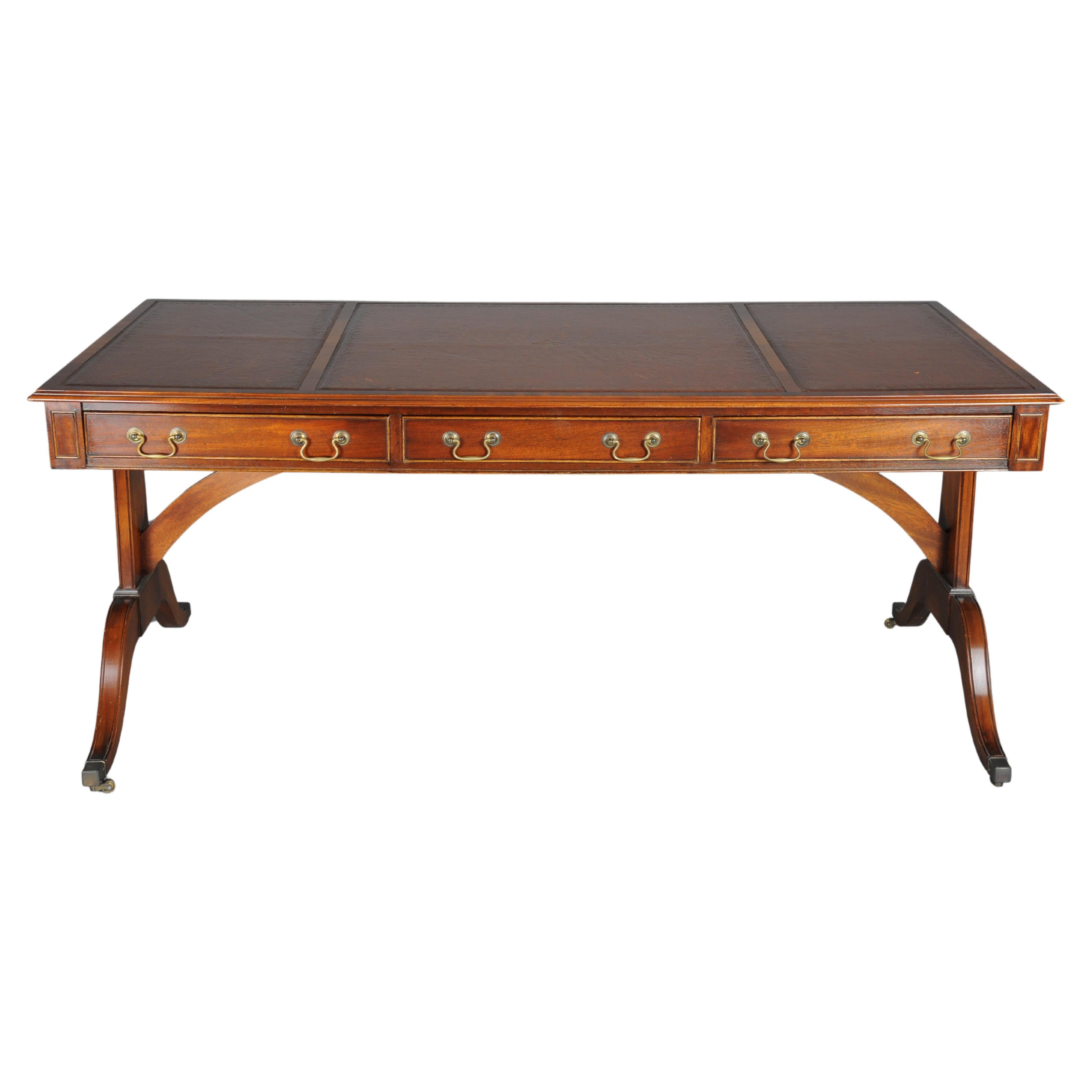 Great English Partner Desk/Writing Desk 20th Century, Mahogany For Sale