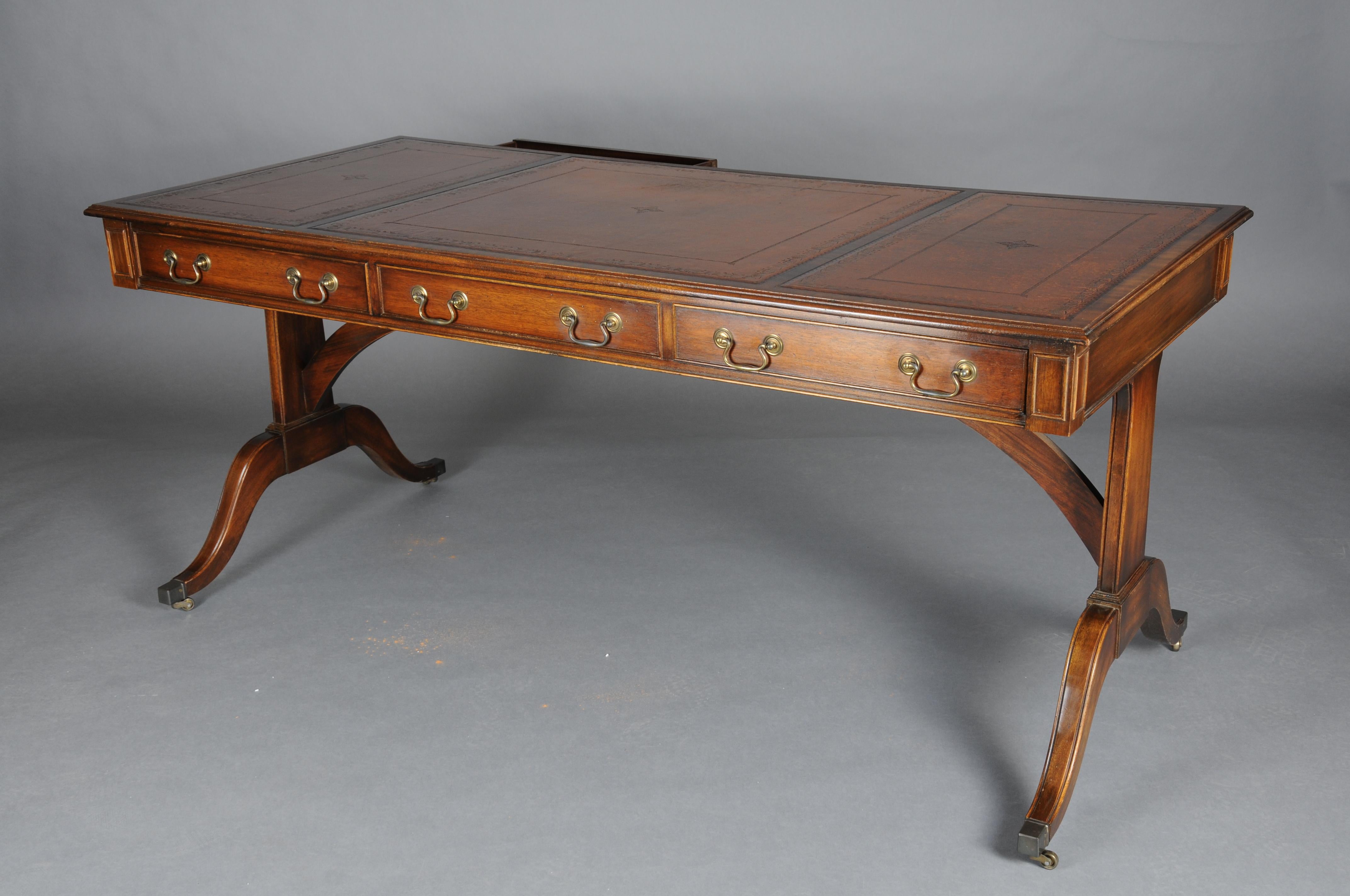 Great English partner desk, writing desk, mahogany For Sale 4