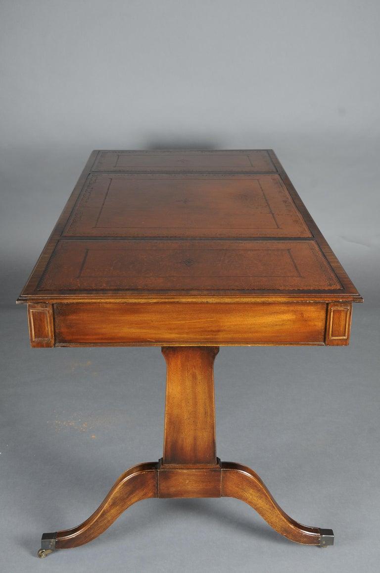 Embossed Great English partner desk, writing desk, mahogany For Sale