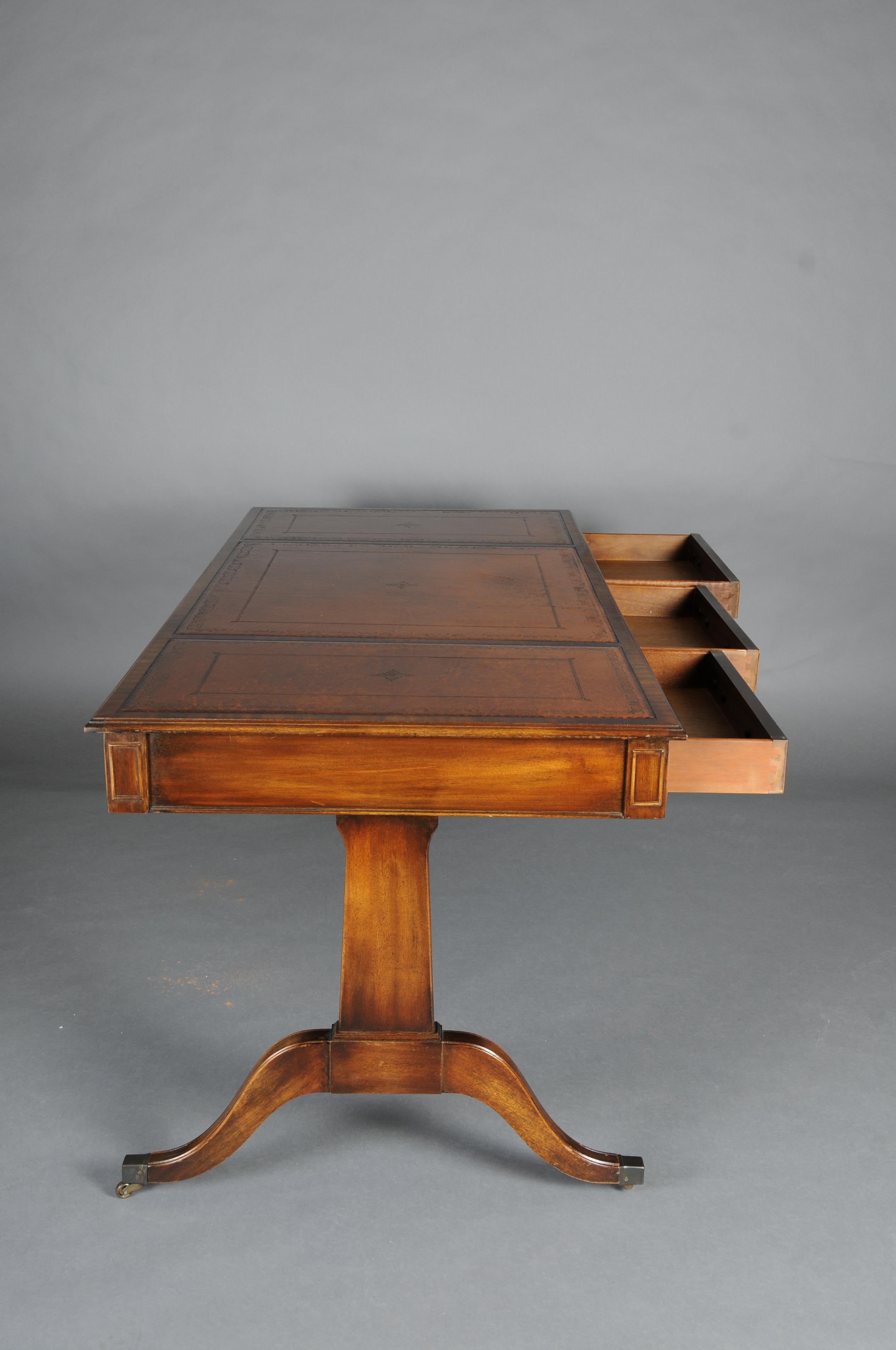 Great English partner desk, writing desk, mahogany For Sale 2
