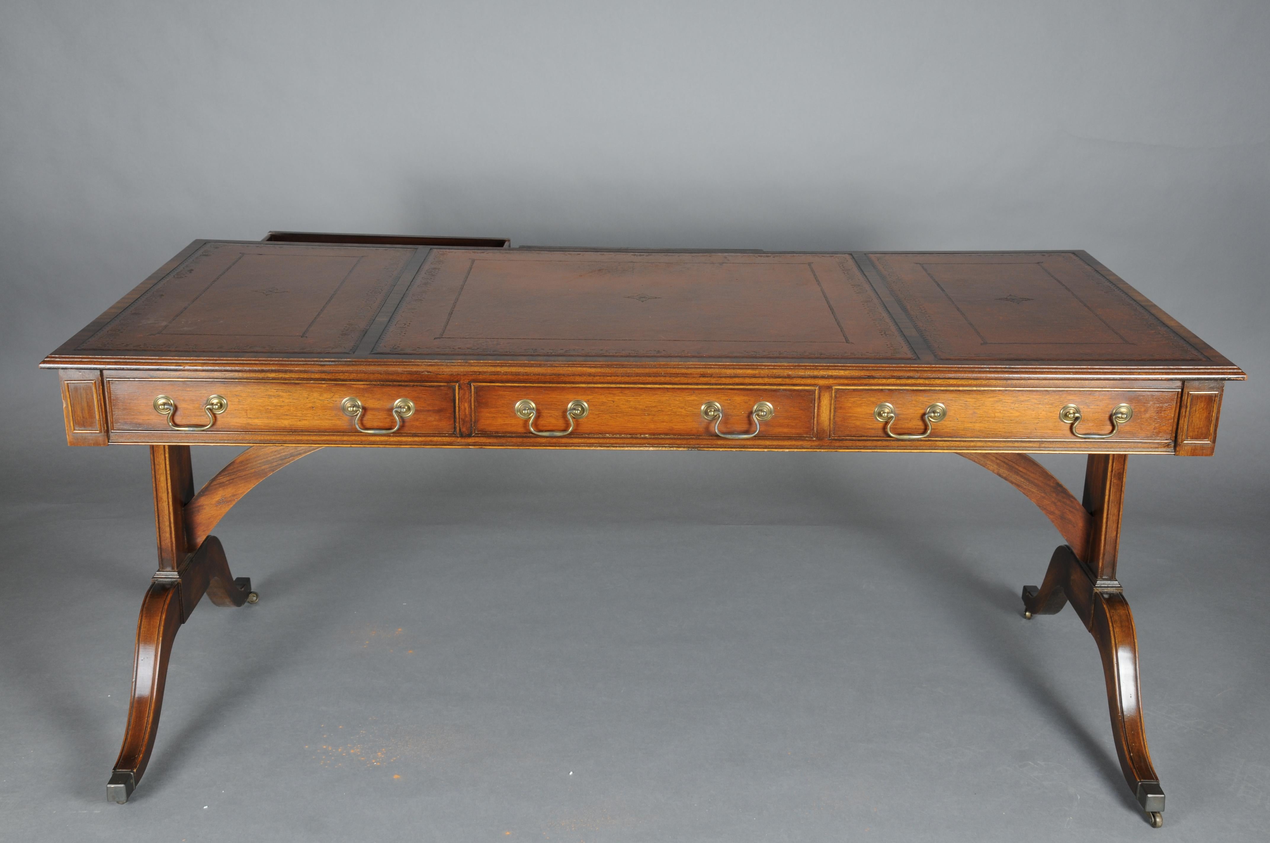 Great English partner desk, writing desk, mahogany For Sale 3