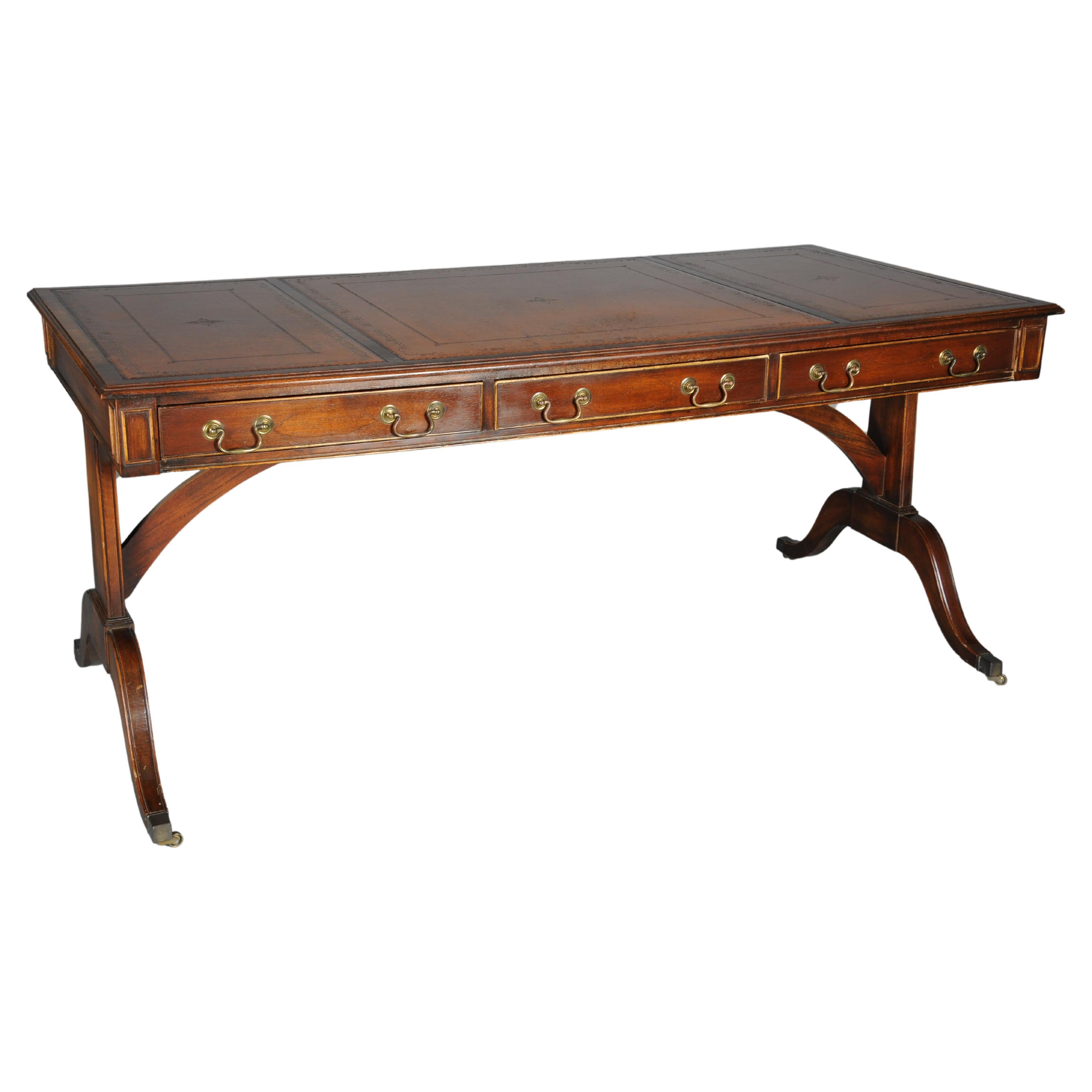 Great English partner desk, writing desk, mahogany For Sale