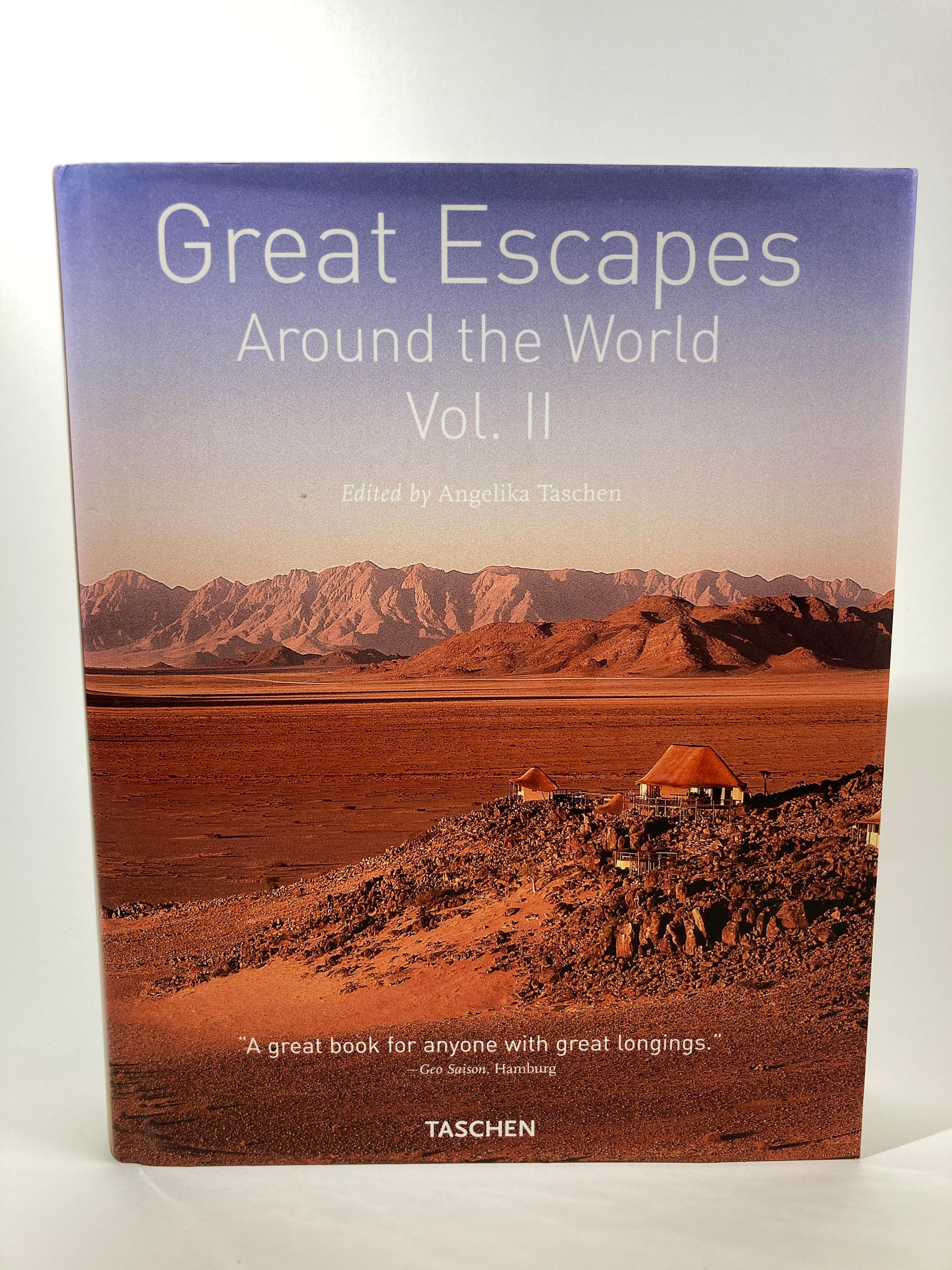 Great Escapes Around the World Vol. 2 by Taschen. Hardcover large heavy coffee table book. This title offers inspiring getaways from California to Zanzibar. The second installment of Angelika Taschen's round-up of the world's most exceptional hotels