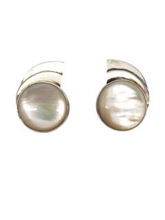 Great Falls Metal Works Sterling Silver Mother Of Pearl Clip On Earrings