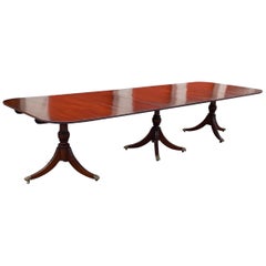 Great Georgian Style Mahogany Triple Pedestal Dining Table, Early 20th Century