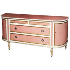Great Gilt and Painted Wood Leather Covered Neoclassical Credenza