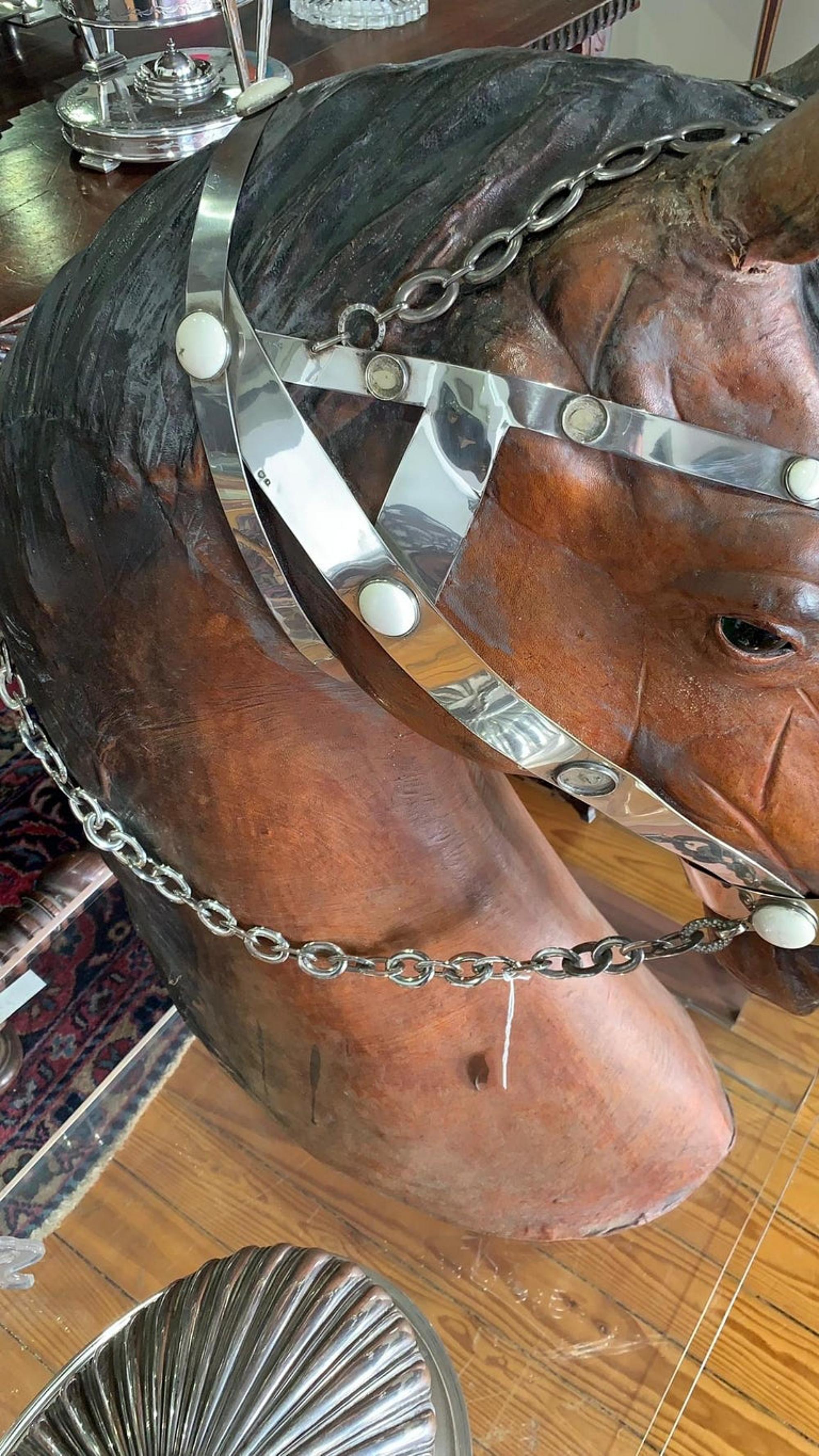 Modern GREAT HORSE BACK  In 20th Century English Leather and Silver For Sale
