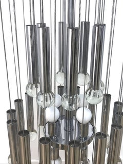 Grande lampadario italiano di Gaetano Sciolari, Italia anni '70 Illuminazione Vetro Cromo