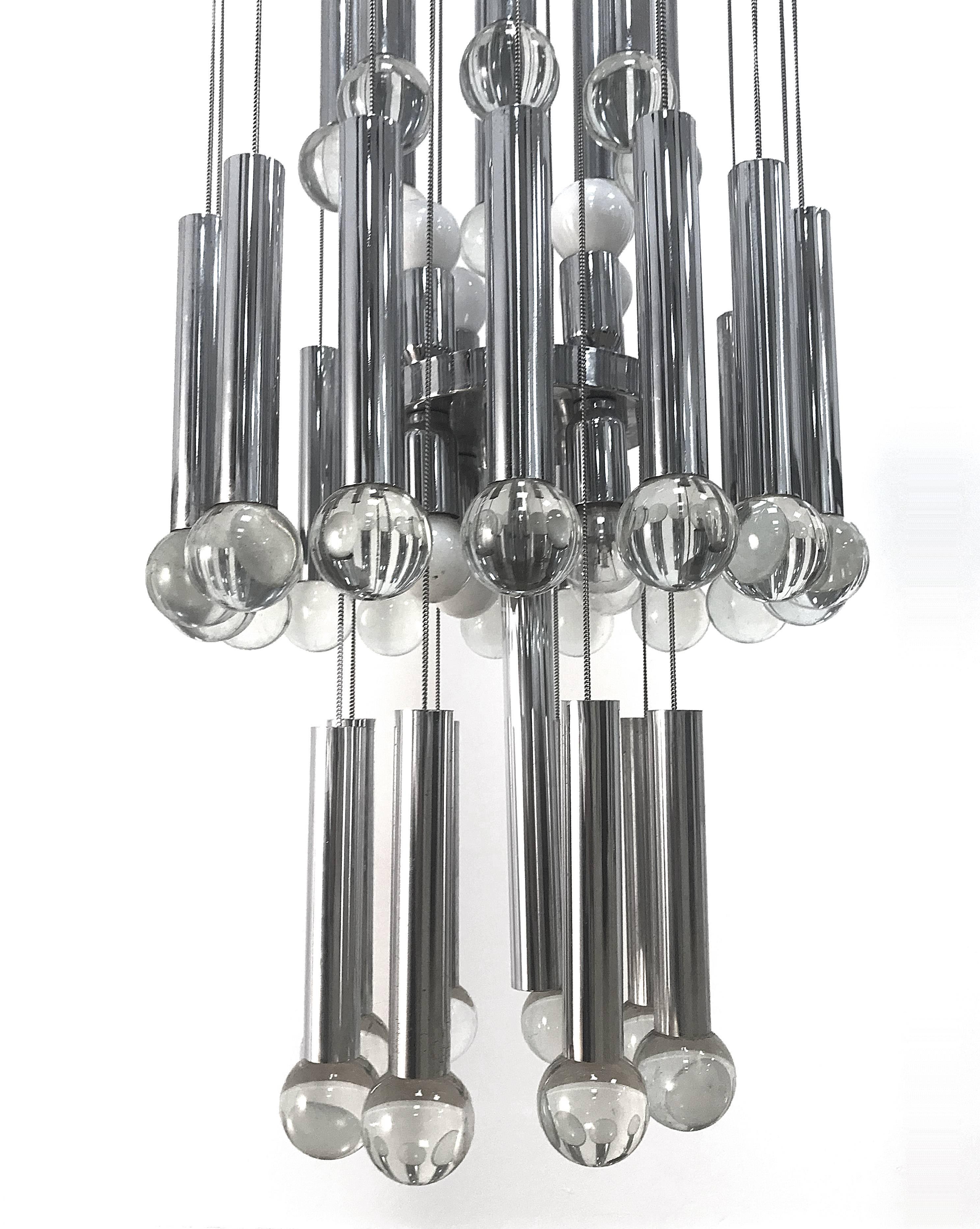 Great Italian Chandelier by Gaetano Sciolari, Italy 1970s Lighting Chrome Glass For Sale 2