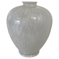 Great Italian White and Silver Leaf Murano Glass Vase