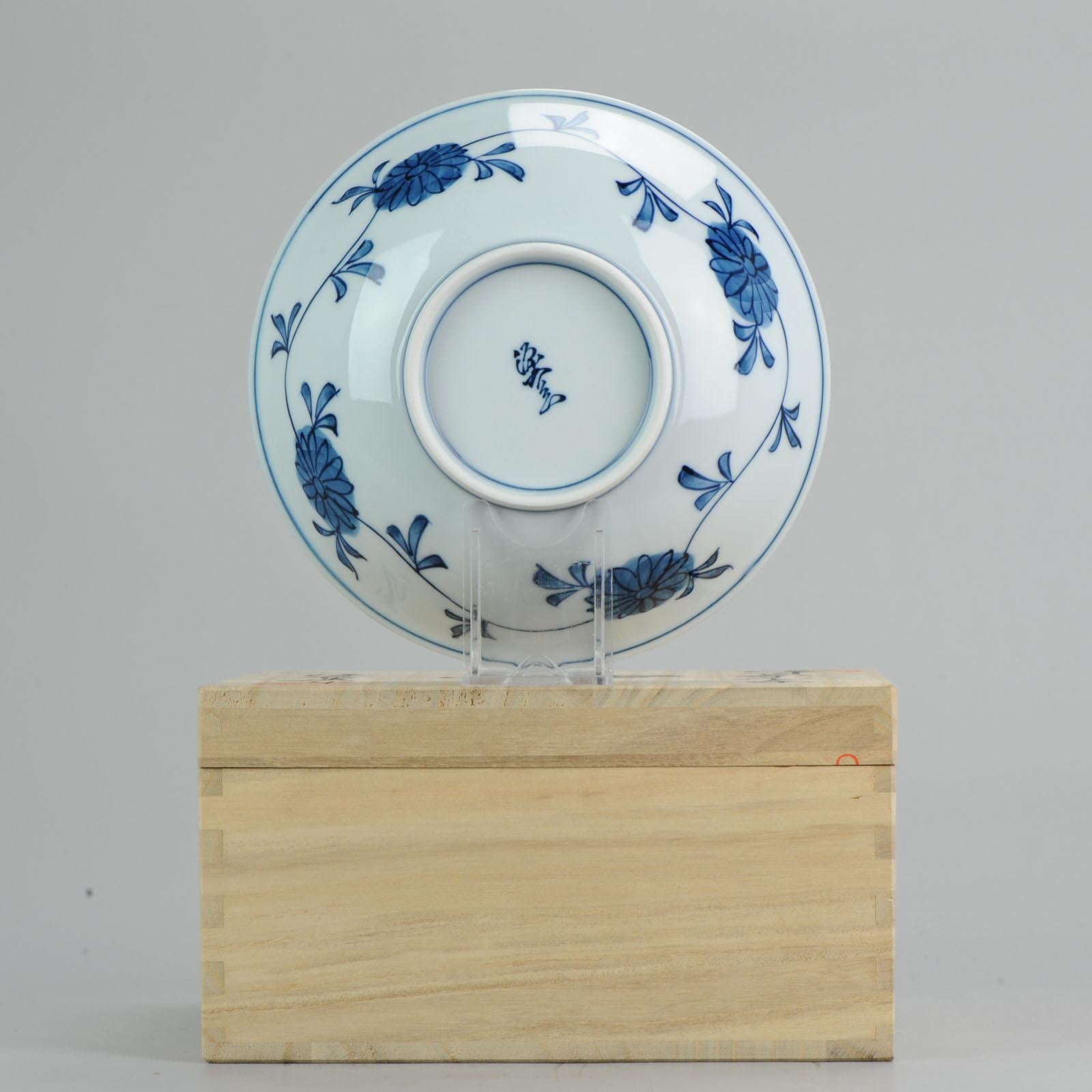 Porcelain Great Japanese Bowls Blue and White Hand Painted Artist, 20th Century For Sale