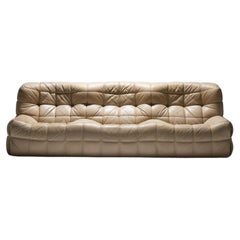 Great Kashima in its original beige leather by Michel Ducaroy for Ligne Roset