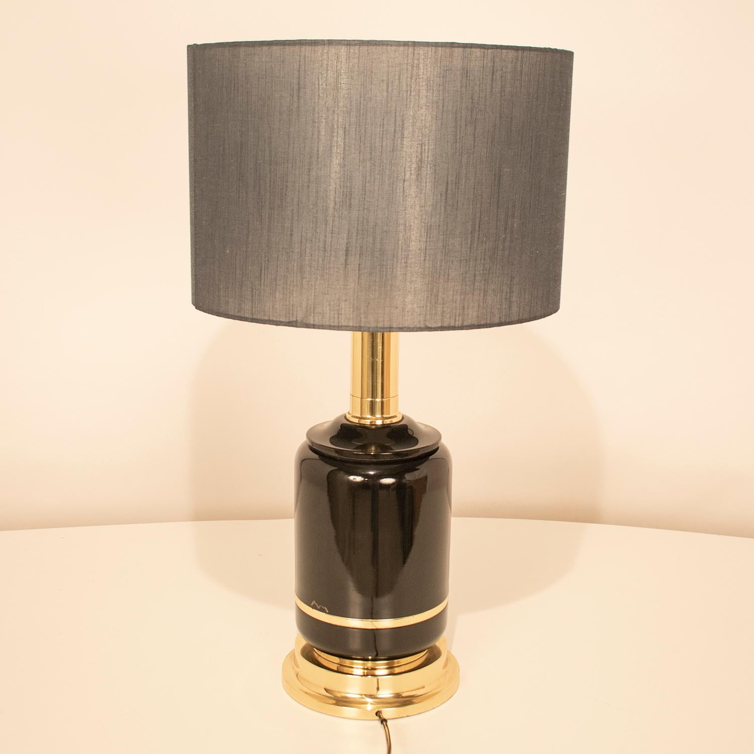 European Great Lamp, Brass and Lacquered by Clar, Spain, 1970s, Midcentury, Black For Sale
