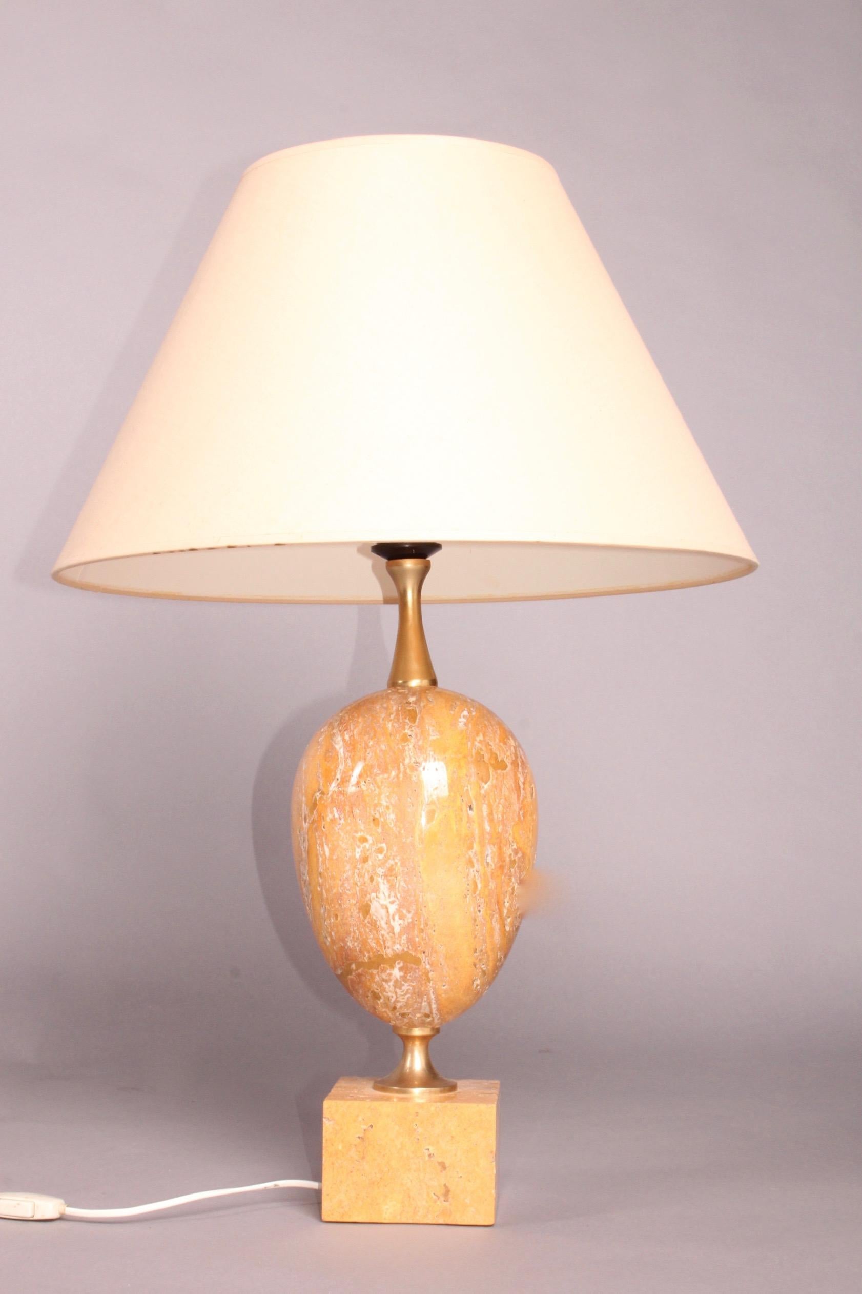 Great lamp in orange travertine by Barbier, dimensions with out shade height 56, diameter 20 cm.