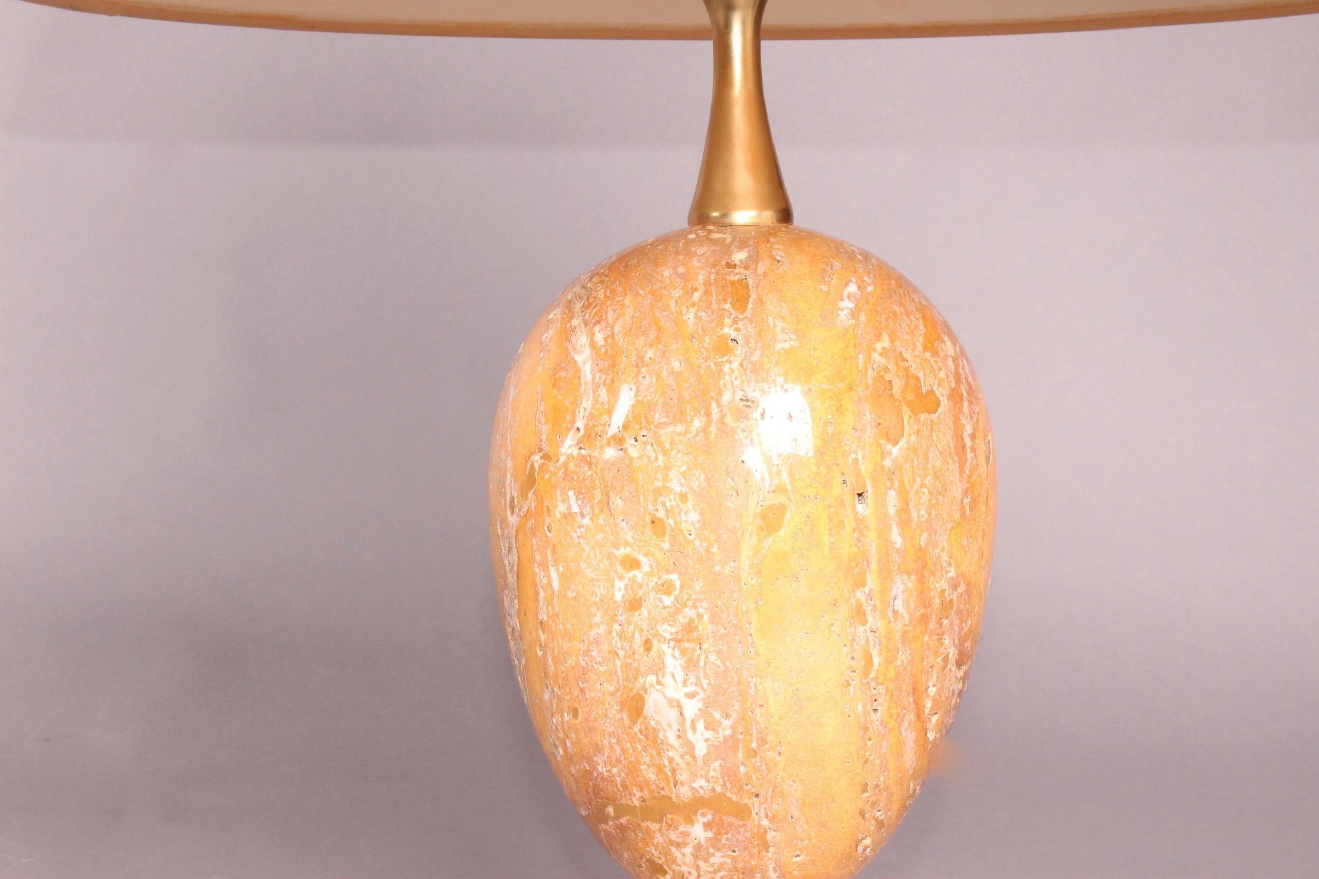 French Great Lamp in Orange Travertine by Barbier